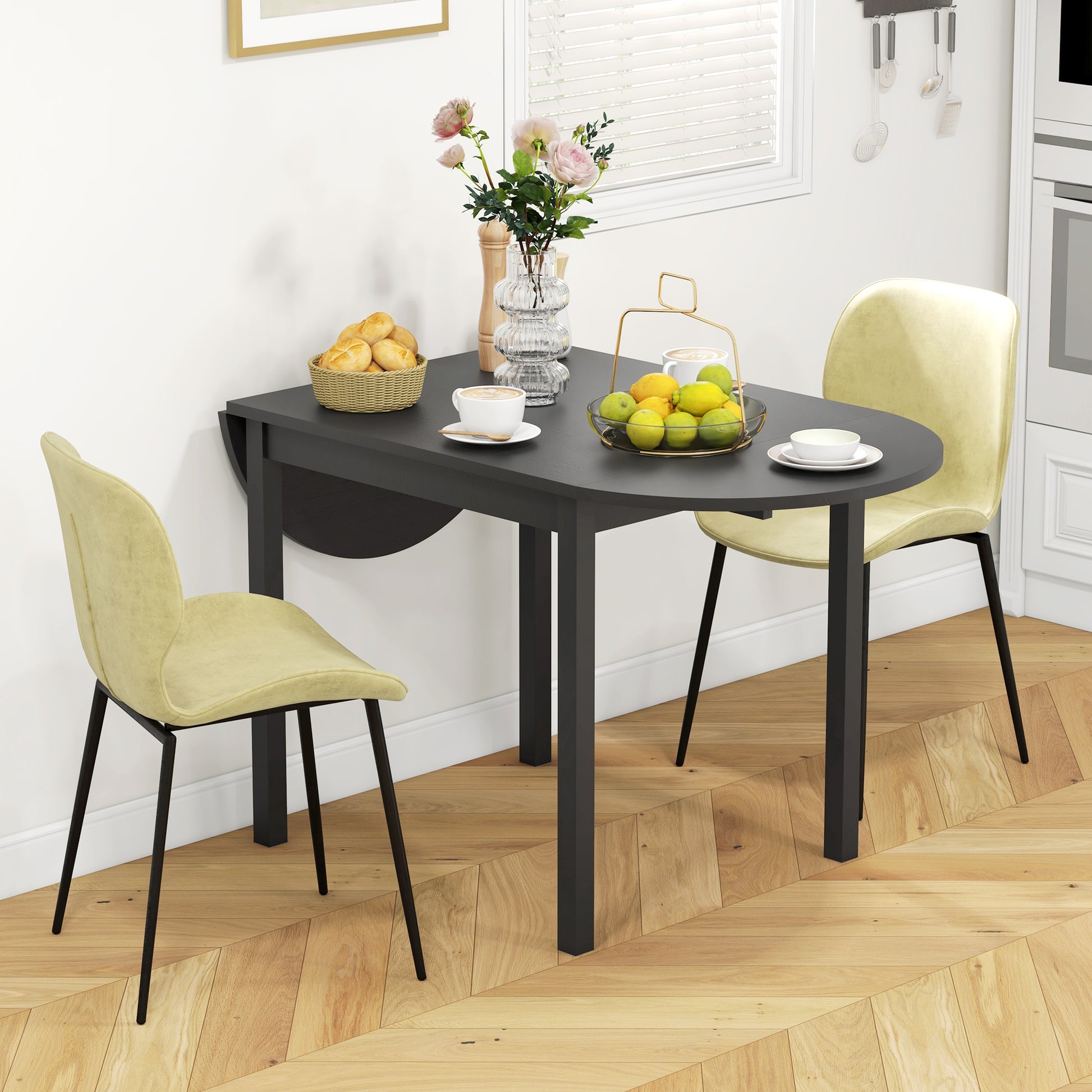 Solid Wood Kitchen Table, Drop Leaf Tables for Small Spaces, Folding Dining Table, Black Bar Tables & Dining Tables   at Gallery Canada