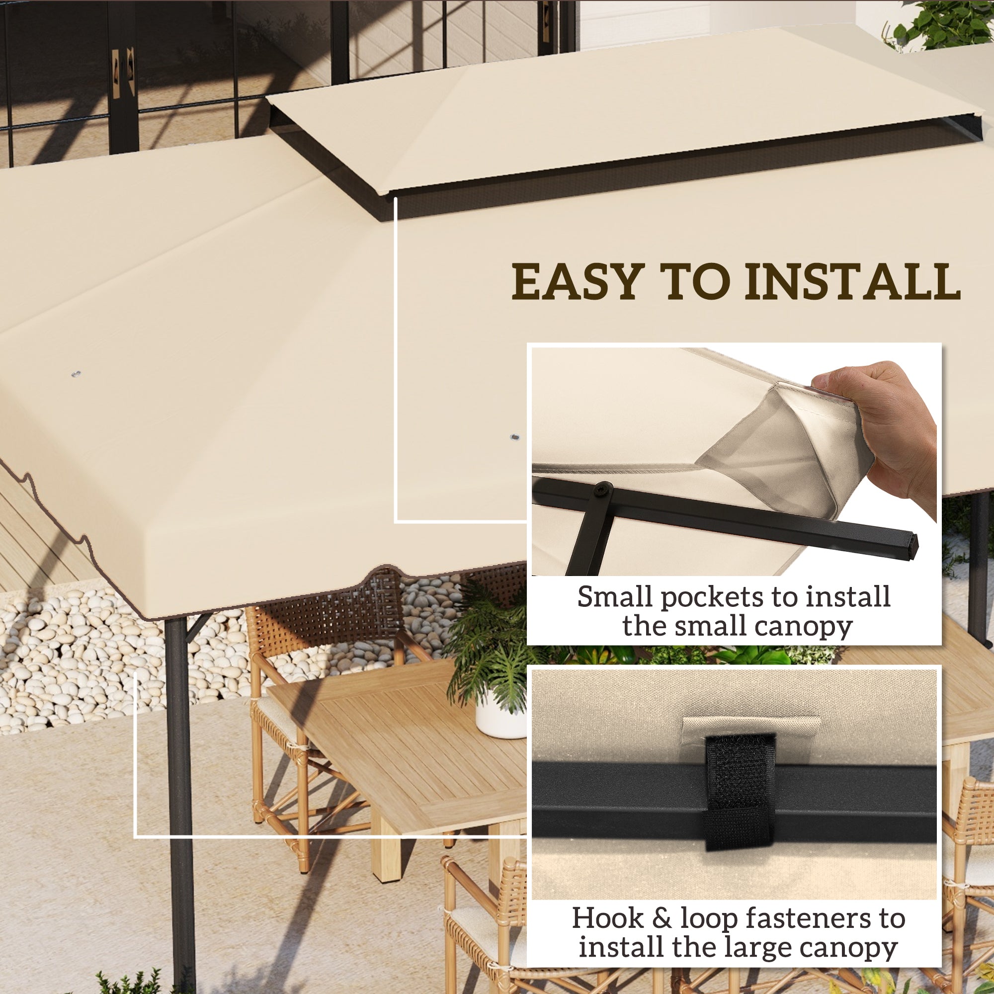 13.1' x 9.8' Gazebo Replacement Canopy, Gazebo Top Cover with Double Vented Roof for Garden Patio(TOP ONLY), Cream Gazebo Canopy Replacement at Gallery Canada