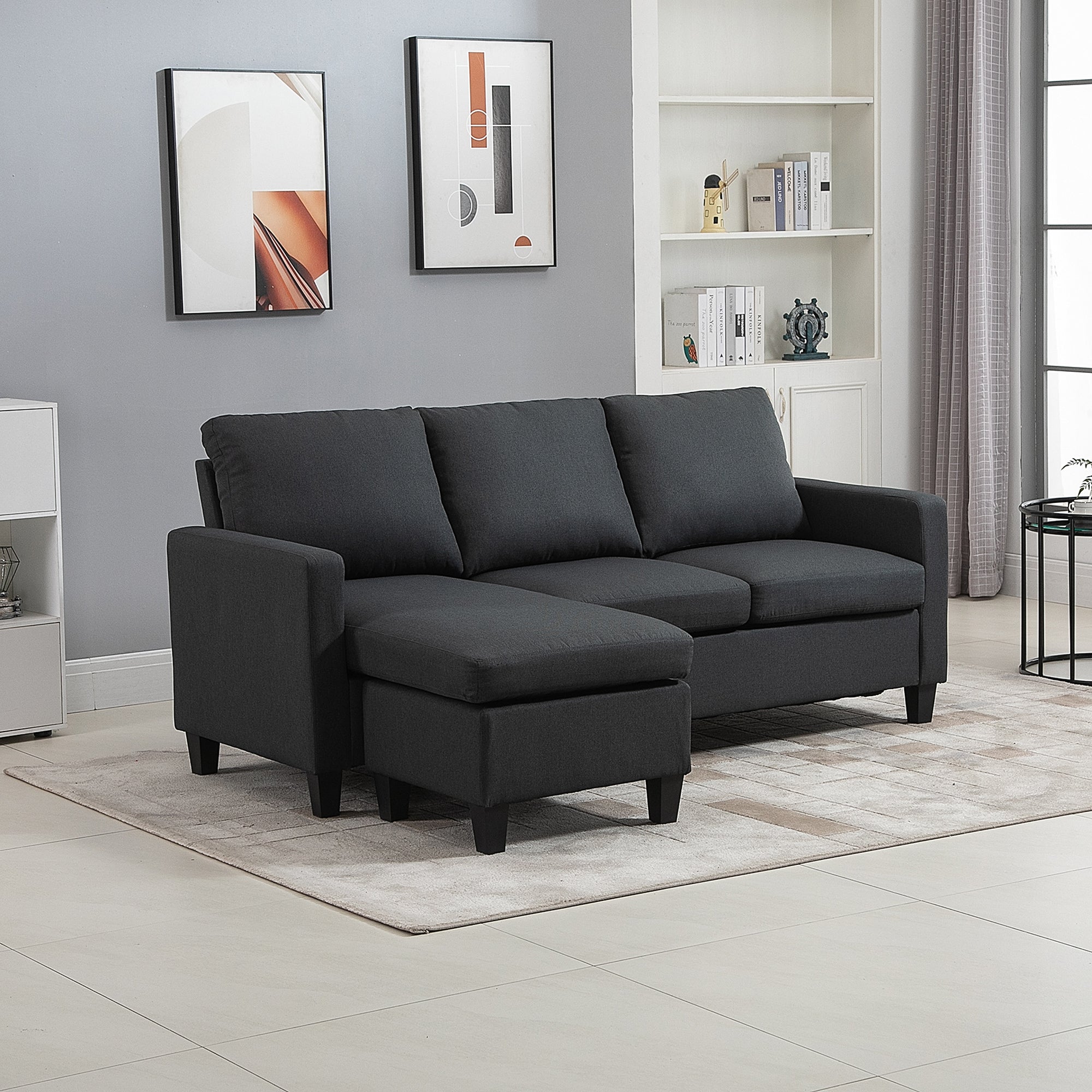 L-Shape Sofa, Modern Sectional Couch with Ottoman, Corner Sofa for Living Room, Dark Grey Sofas & Reclining Chairs at Gallery Canada