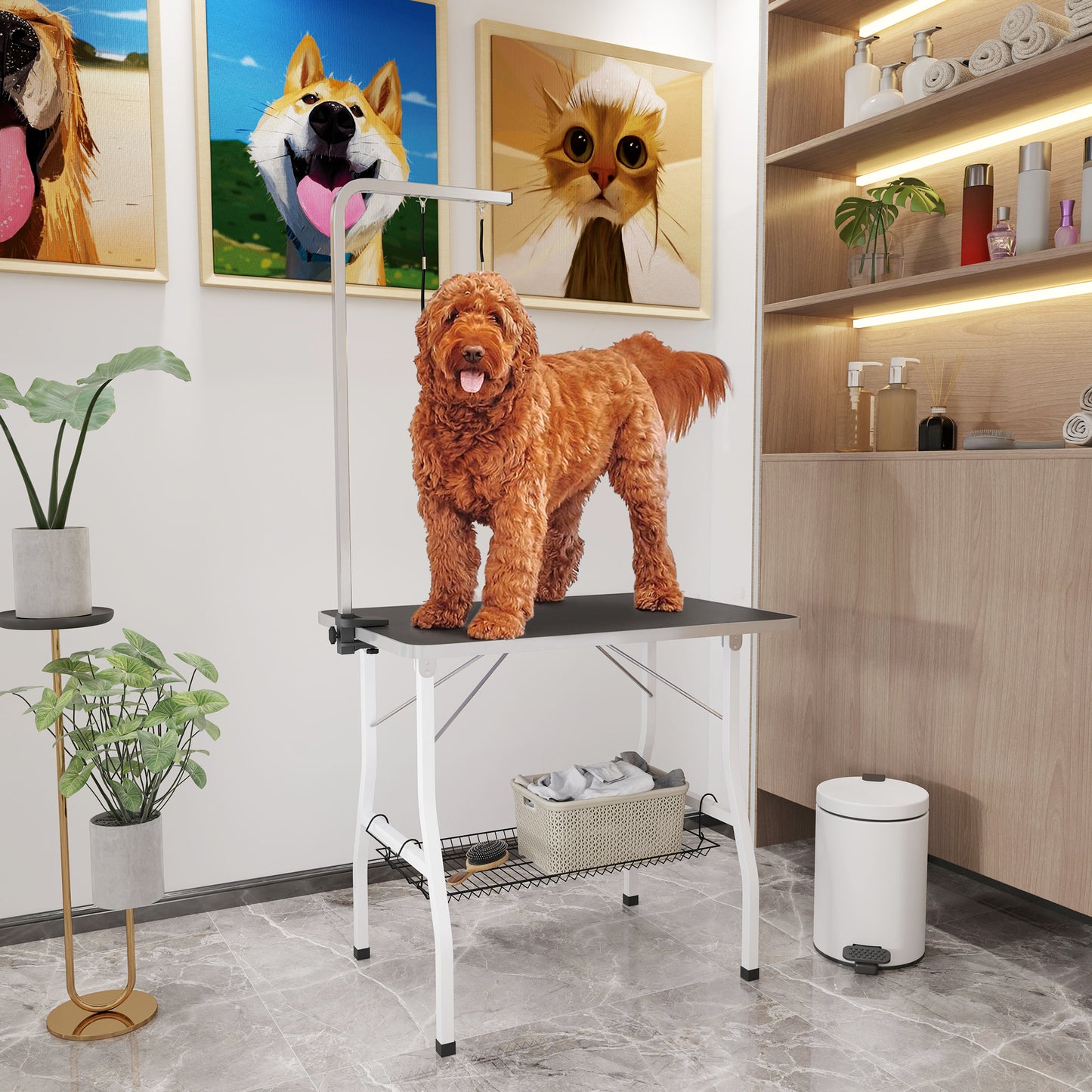 Dog Grooming Table w/ Adjustable Arm, Mesh Tray, Two Nooses, Rubber Surface, 35" x 24" x 30", Black Dog Grooming Tables Multi Colour at Gallery Canada