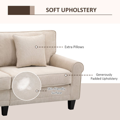 Modern 3 Seater Sofa, Corduroy Fabric 3 Seater Couch with Pine Wood Legs and Rolled Armrests for Living Room, Beige 3-Seater Sofas   at Gallery Canada