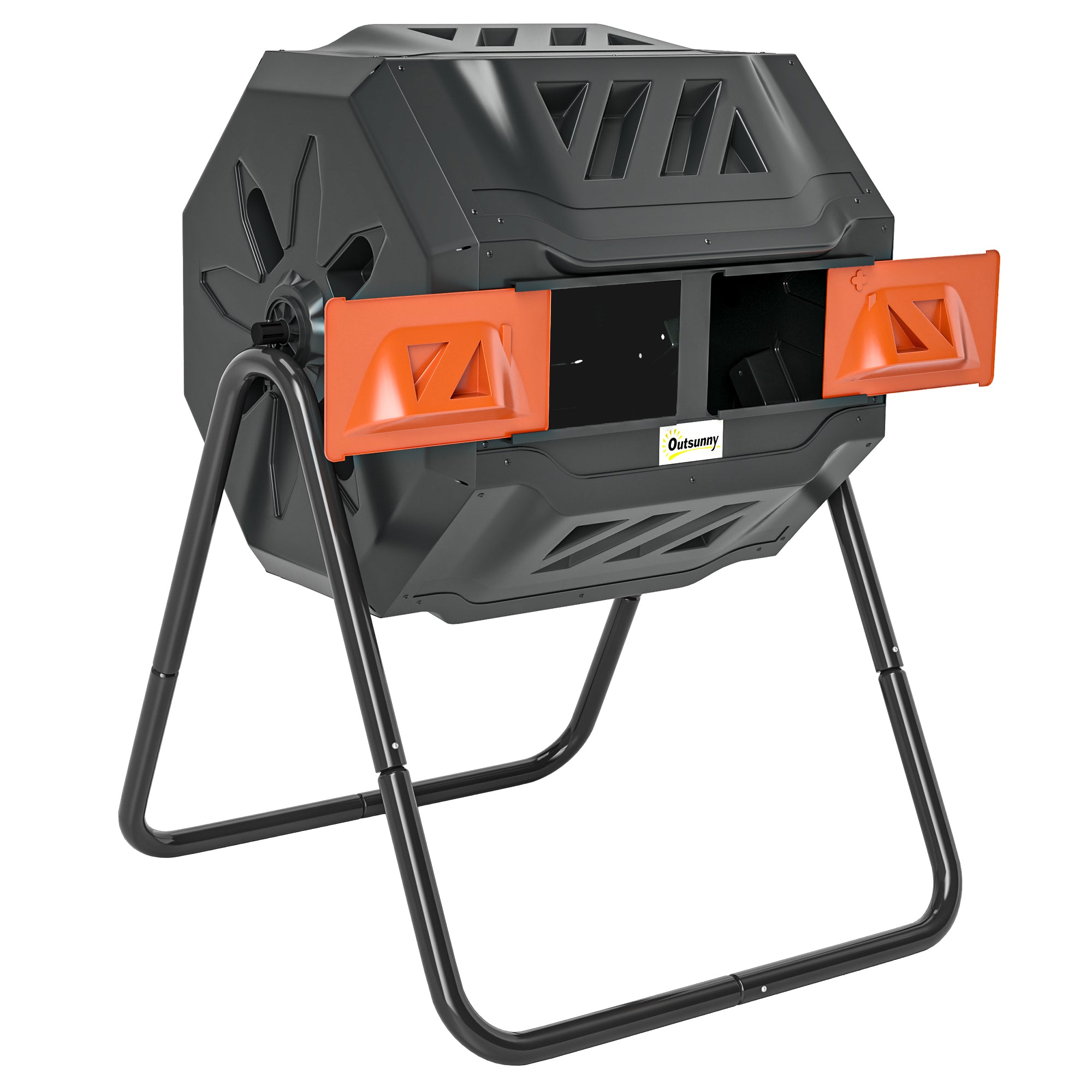 Tumbling Compost Bin Outdoor Dual Chamber 360° Rotating Composter 43 Gallon with Sliding Doors, Orange Garden Accessories at Gallery Canada