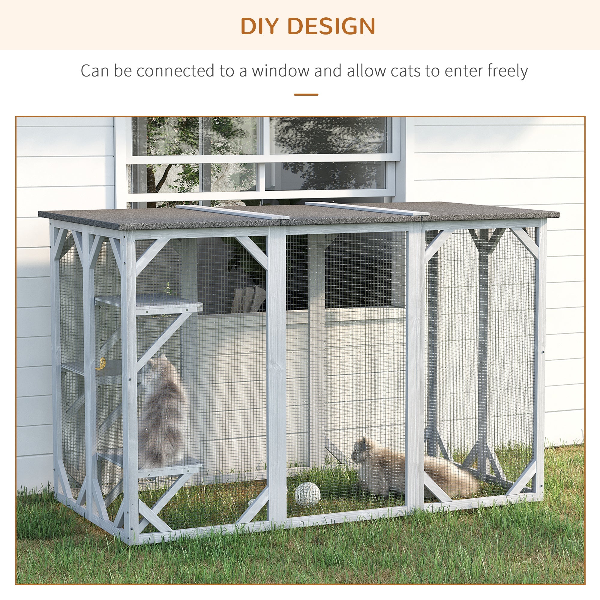 Multi-Level Wooden Cat Cage with Waterproof Roof, Lock, for Pets, Grey Outdoor Cat Enclosures   at Gallery Canada