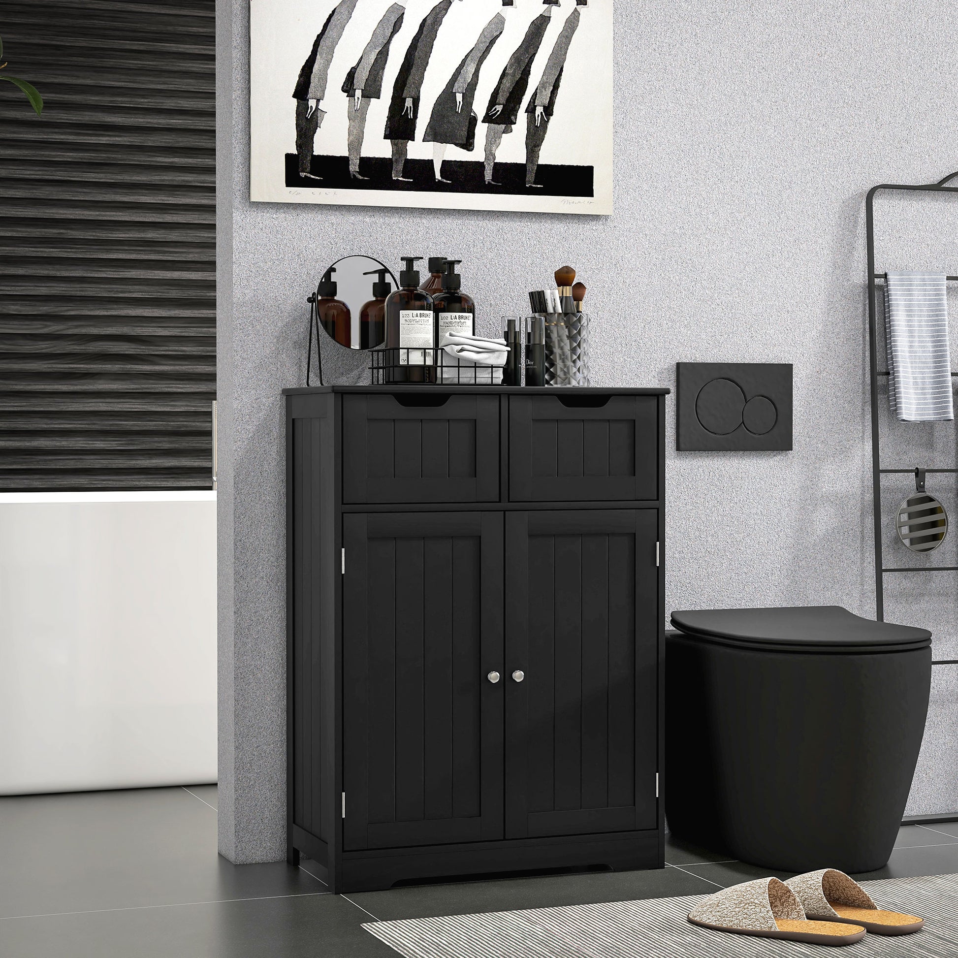 Bathroom Cabinet, Bathroom Storage Cabinet with 2 Drawers, Adjustable Shelf for Living Room, Entryway, Black Bathroom Cabinets Black  at Gallery Canada