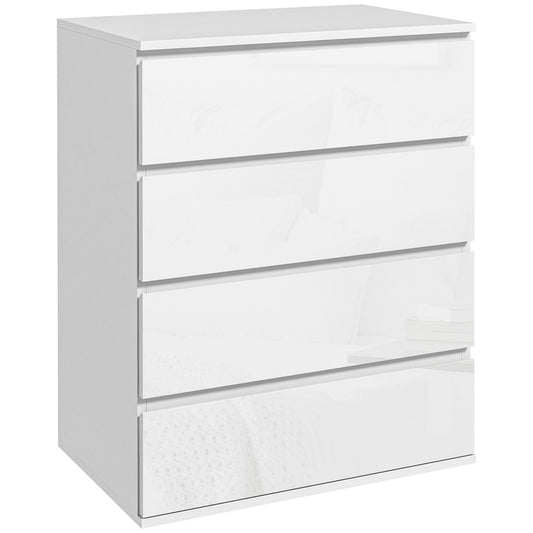 4 Drawer Cabinet, High Gloss Drawer Chest for Bedroom, Chest of Drawers with Metal Runners and Groove Handles, White Storage Cabinets High Gloss White  at Gallery Canada