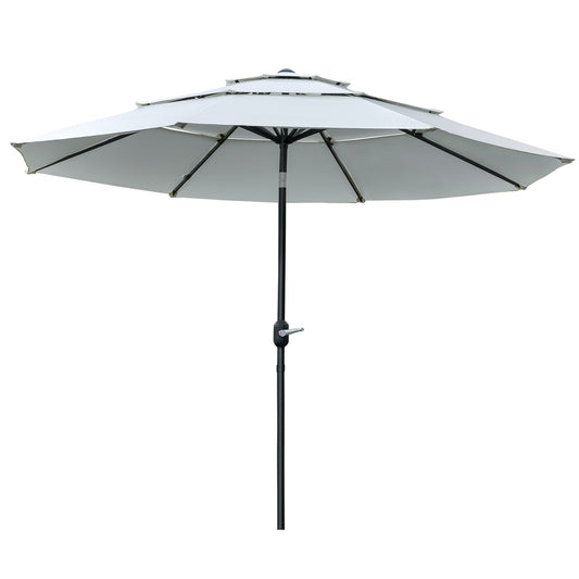 9FT 3 Tiers Patio Umbrella Outdoor Market Umbrella with Crank, Push Button Tilt for Deck, Backyard and Lawn, Cream White - Gallery Canada