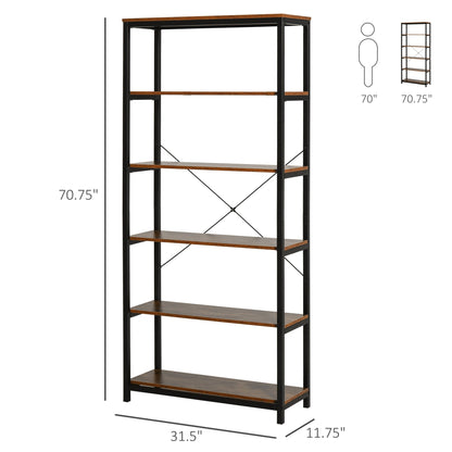 Retro Industrial Bookcase Storage Shelf Closet Floor Standing Display Rack with 6 Tiers, Metal Frame for Living Room &; Study Display Bookshelves   at Gallery Canada