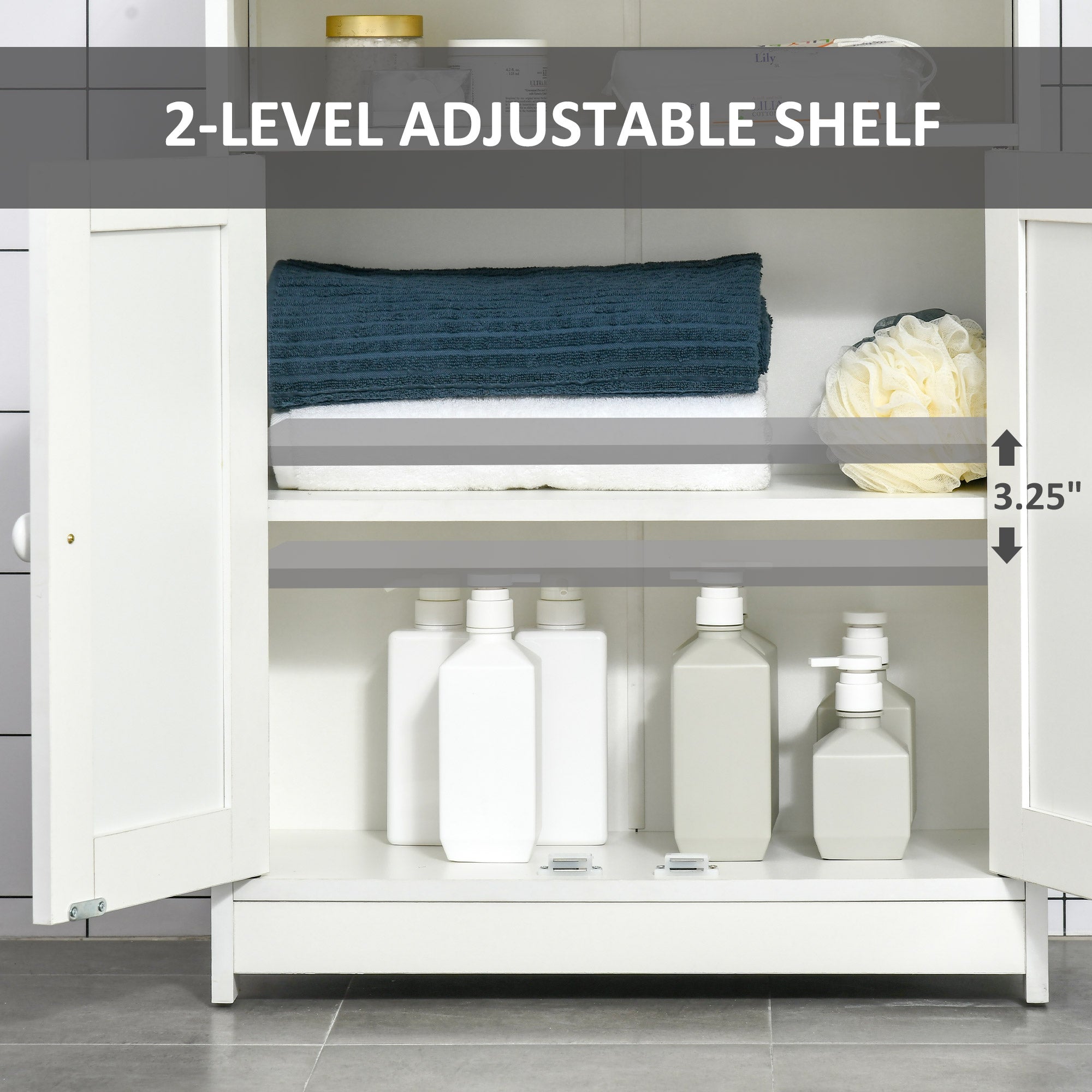 Accent Cabinet, Wood Free Standing Storage Organizer with Double Doors and Adjustable Shelf for Living Room, Kitchen, White Bathroom Cabinets at Gallery Canada