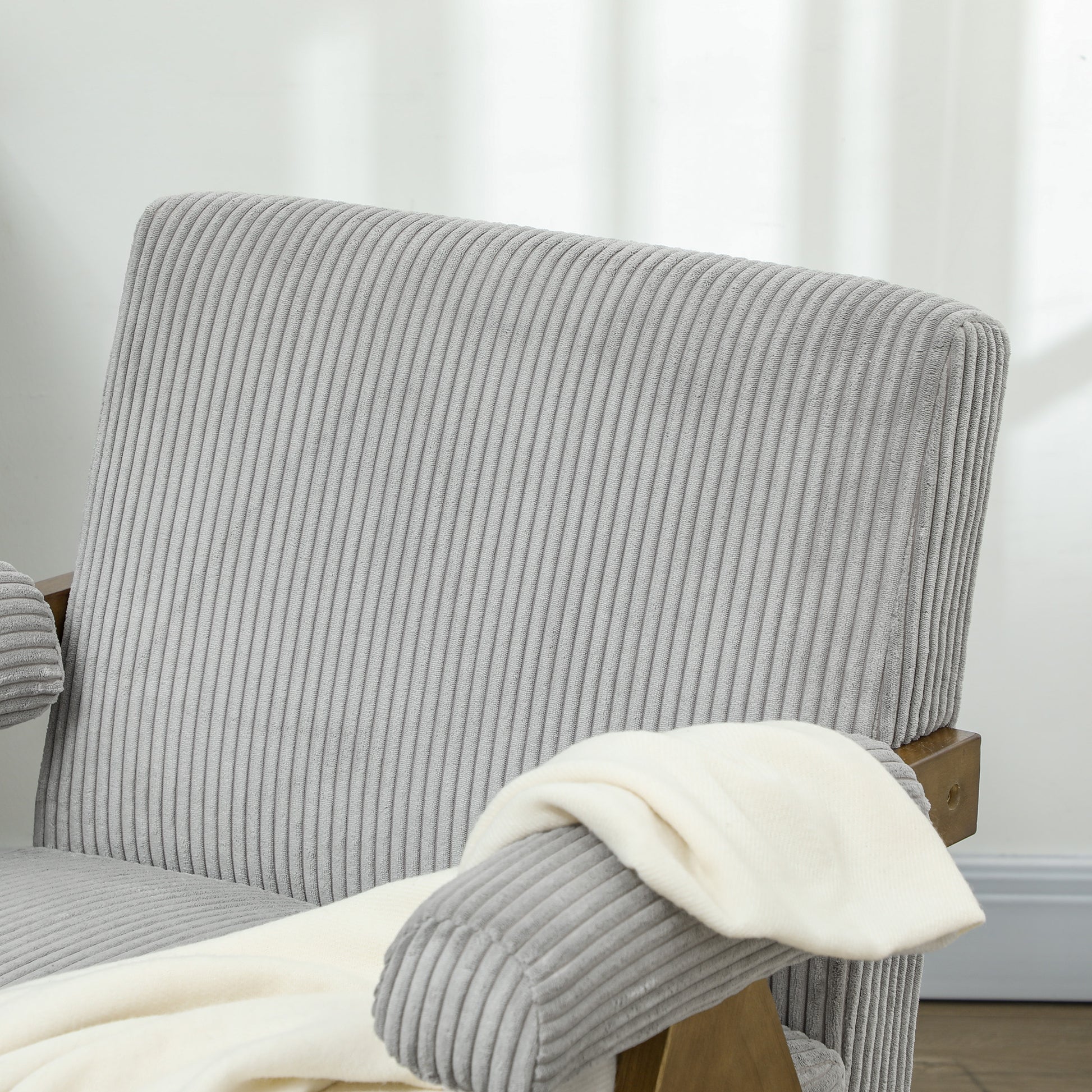 Corduroy Accent Chair Armchair with Wide Seat and Soft Padded Armrests for Reading, Bedroom, Light Grey Accent Chairs   at Gallery Canada