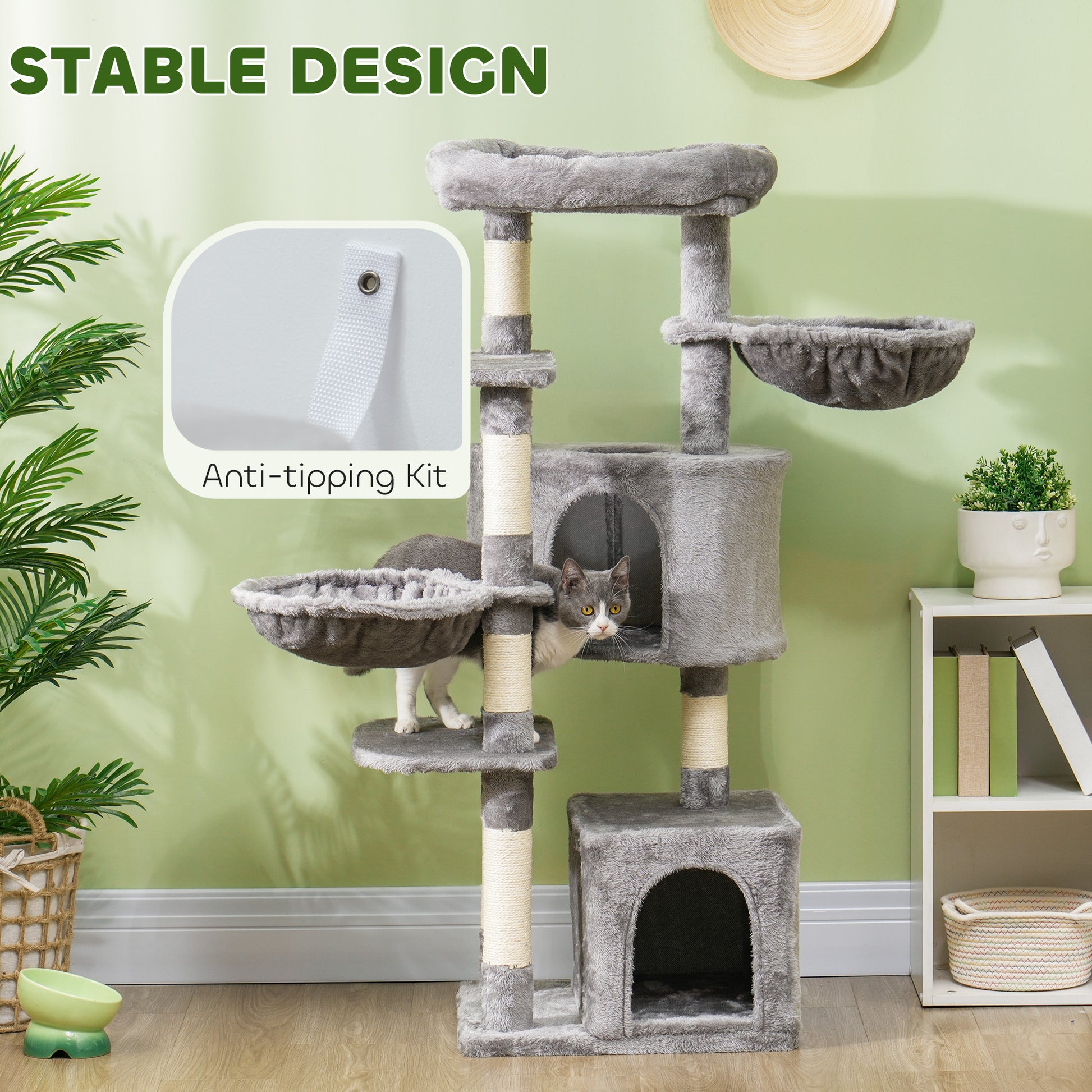 52.5" Cat Tree Tower with Scratching Posts, Cat Condos, Bed, Platforms, Hammocks, for Indoor Cats, Grey Cat Towers   at Gallery Canada