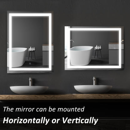 28 x 36 Inch LED Bathroom Mirror Wall Mounted Vanity Lighted Illuminated Mirror with with Touch Switch, Vertical Outline LEDs Wall Mirrors   at Gallery Canada