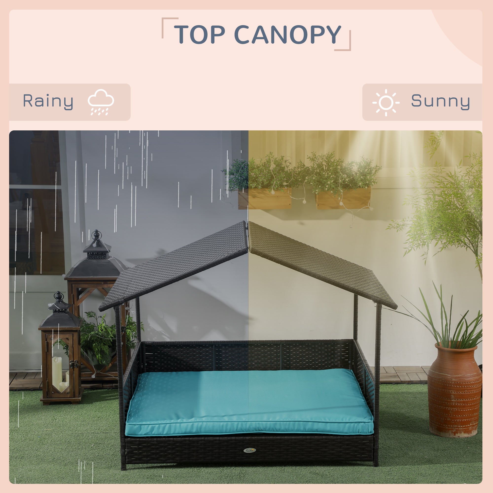 Outdoor Dog House Wicker Dog Bed with Soft Cushion Washable Cover, for Medium Large Dogs Indoor Outdoor, Blue Houses, Kennels & Pens at Gallery Canada