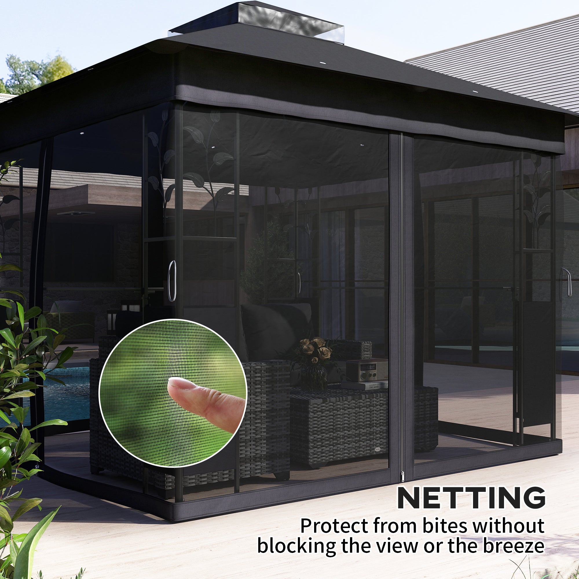 10' x 10' Outdoor Gazebo with Shelves and Netting, UV30+ Double Roof Patio Gazebo for Lawn, Backyard and Deck Gazebos at Gallery Canada
