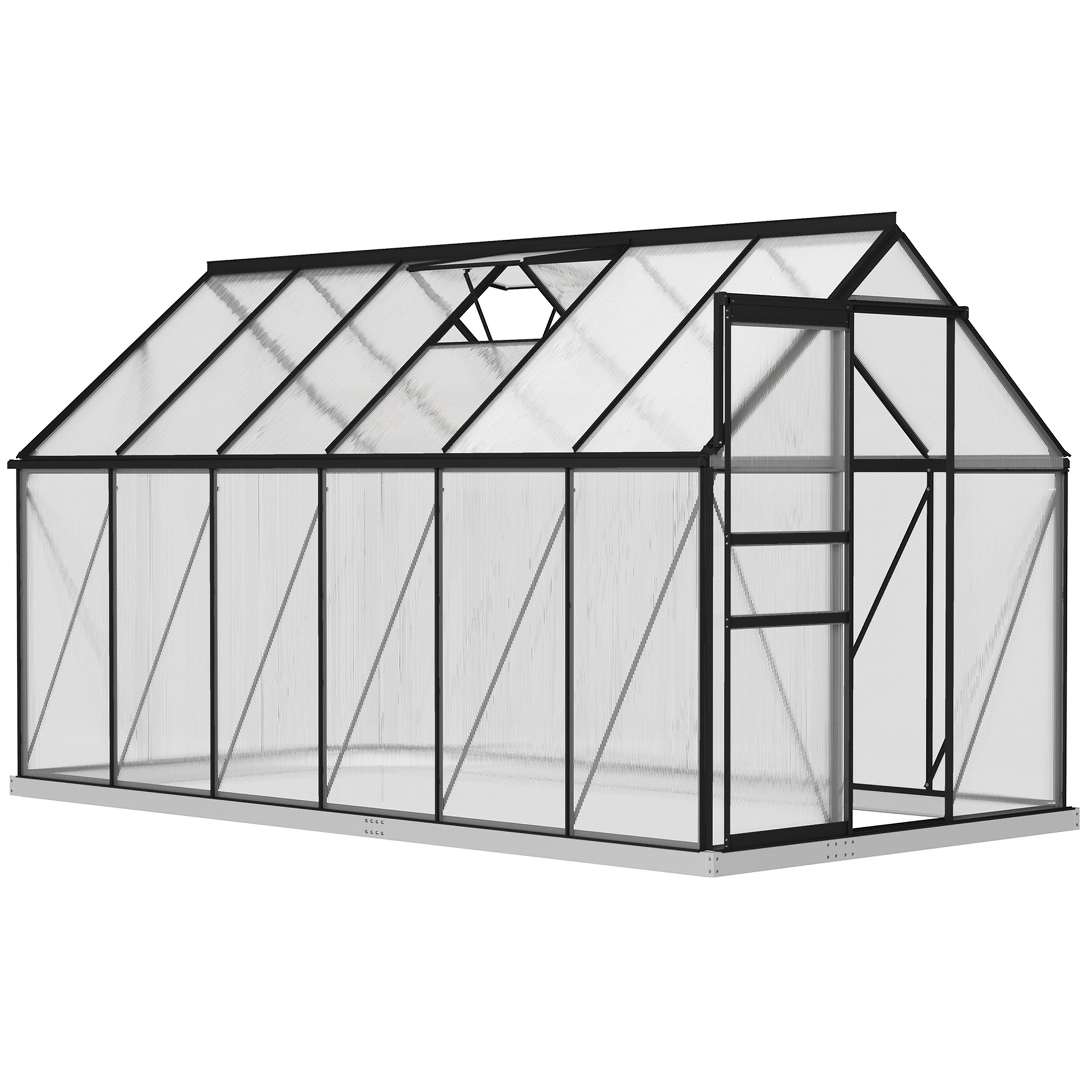 6' x 12' x 6.5' Polycarbonate Greenhouse, Walk-in Green House with Adjustable Roof Vent Galvanized Base Sliding Door Rain Gutter for Outdoor Garden Backyard, Charcoal Grey Walk In Greenhouses at Gallery Canada