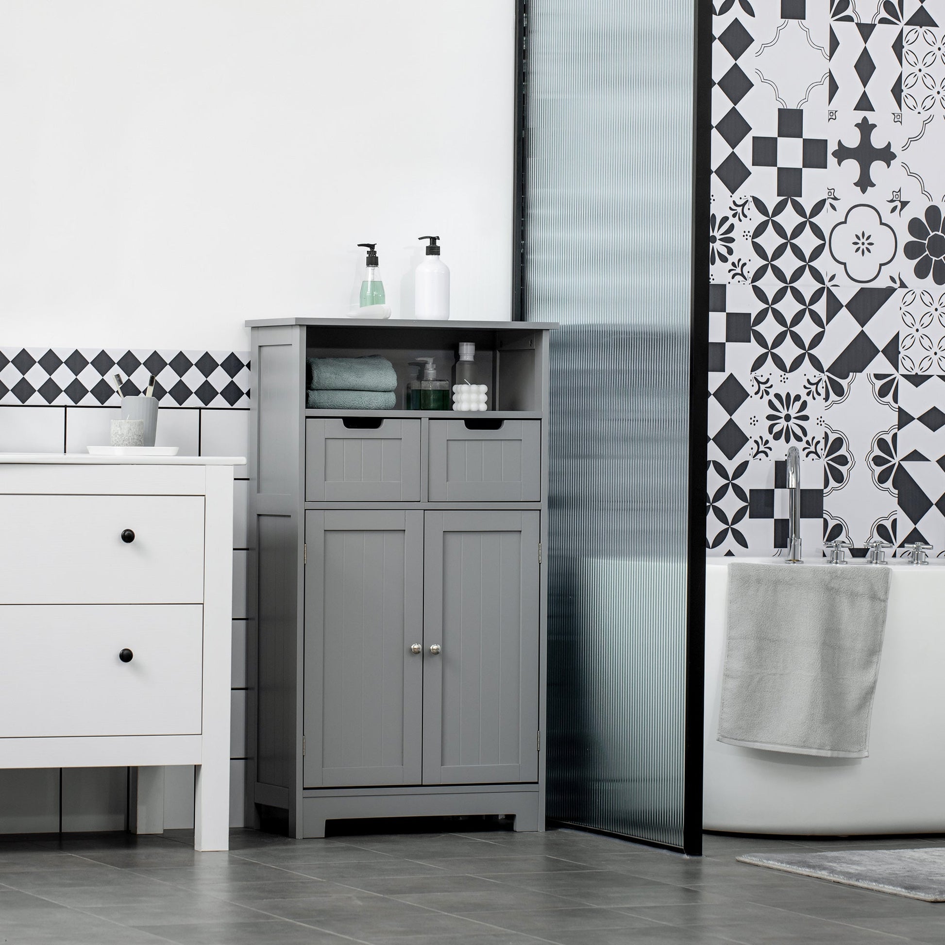 Bathroom Cabinet, Bathroom Storage Cabinet with Adjustable Shelf and Drawers, Small Floor Cabinet for Washroom, Grey Bathroom Cabinets   at Gallery Canada