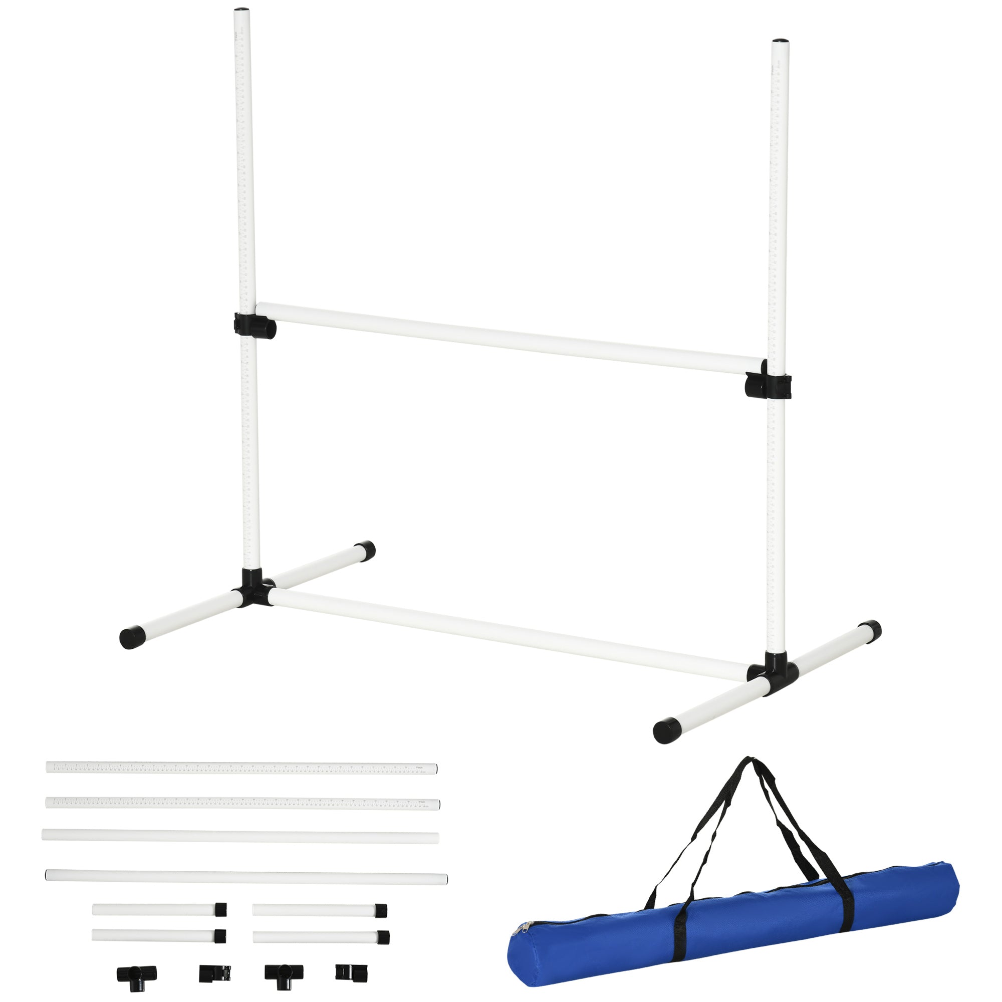Set of 4 Dog Agility Training Equipment Adjustable Jump Bar Pet Exercise Kit with Carrying Bag (White) Dog Agility Training Equipment at Gallery Canada