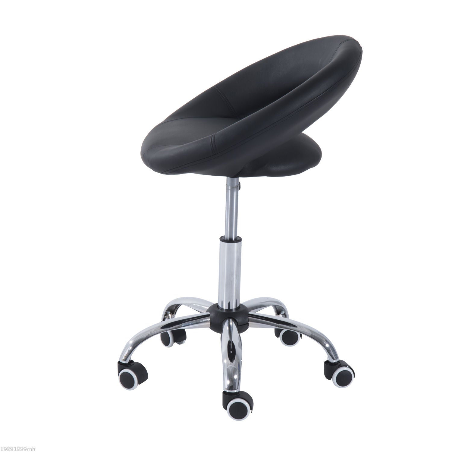 Modern Hydraulic Moon Salon Stool Rolling Swivel Chair Massage Spa Tattoo Pub Bar Stool, Black and Chrome Salon Stools Black & Chrome  at Gallery Canada