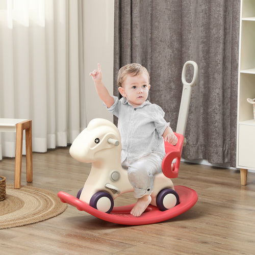 4 in 1 Kids Rocking Horse w/ Detachable Balance Board &; Push Handel, Red