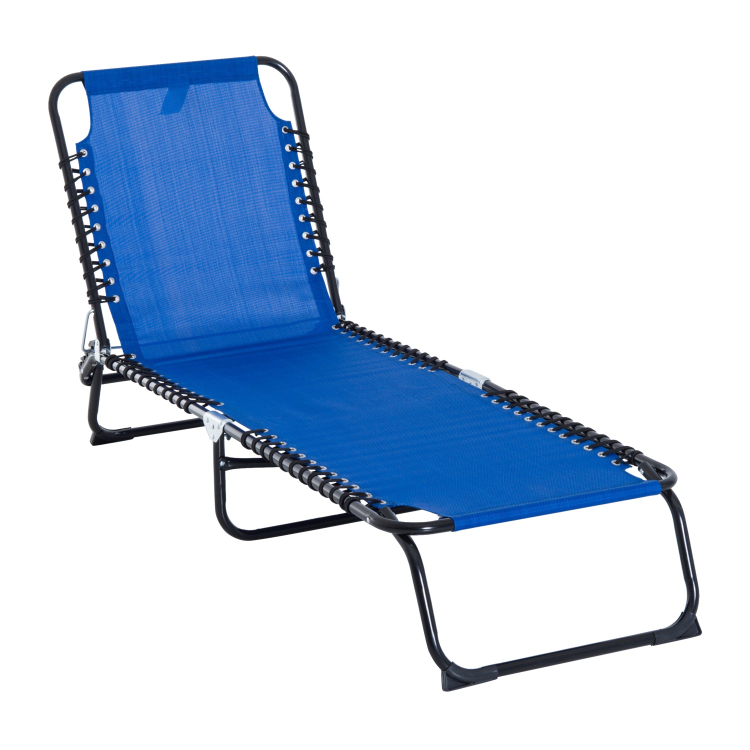 4-Level Adjustable Folding Outdoor Lounge Chair with Breathable Mesh, Navy Blue Lounger Chairs   at Gallery Canada