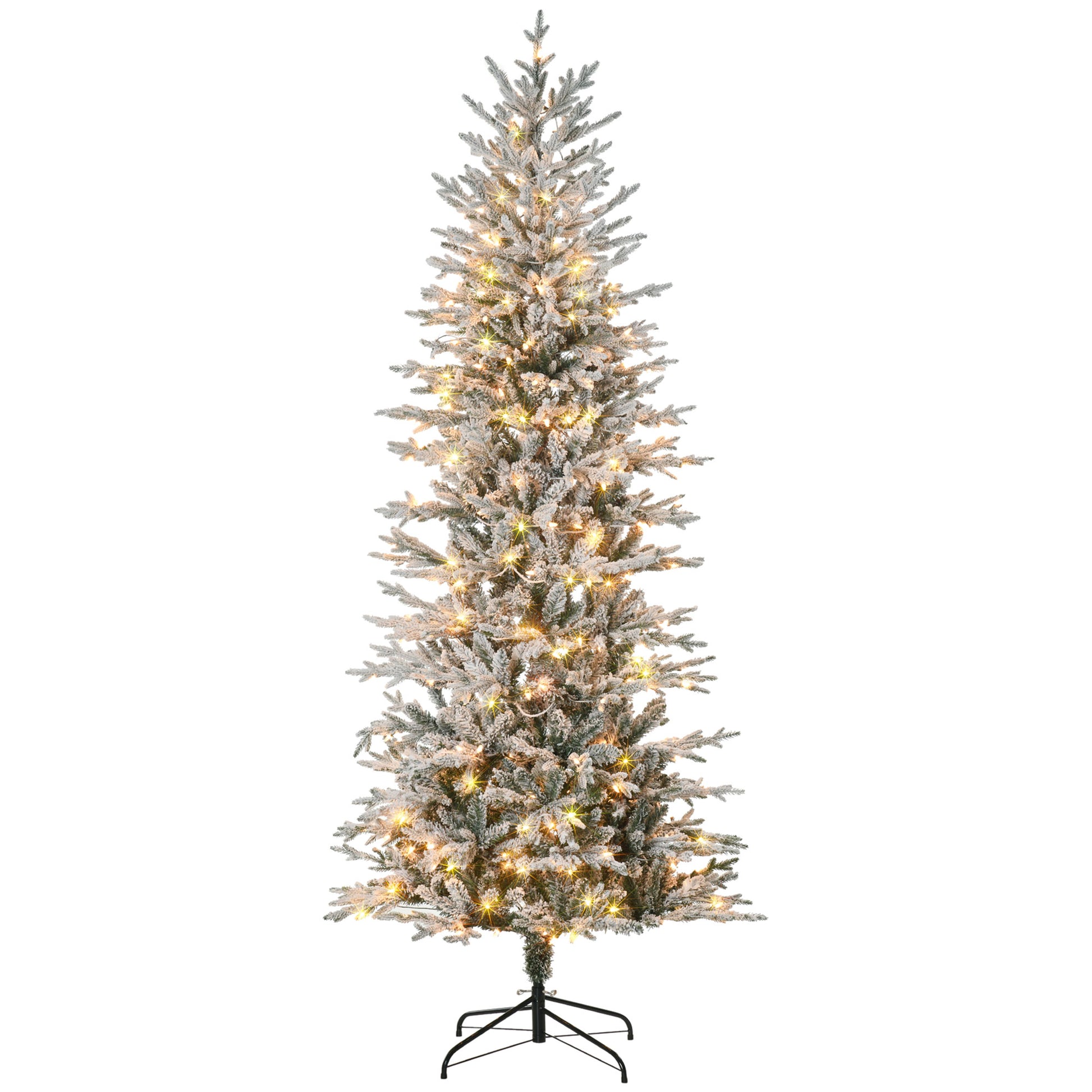 7' Pre Lit Artificial Flocked Christmas Trees, with Snow Branches, Warm Yellow Clear Lights, Auto Open, Extra Bulb Pre Lit Christmas Trees   at Gallery Canada