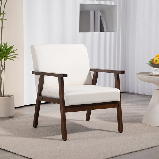 Modern Accent Chairs with Cushioned Seat, Upholstered Linen-Feel Armchair for Bedroom, Living Room, Cream White - Gallery Canada