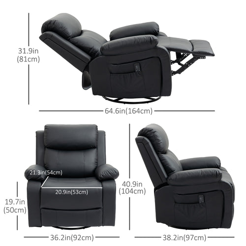PU Leather Reclining Chair with Vibration Massage Recliner, Swivel Base, Rocking Function, Remote Control, Black