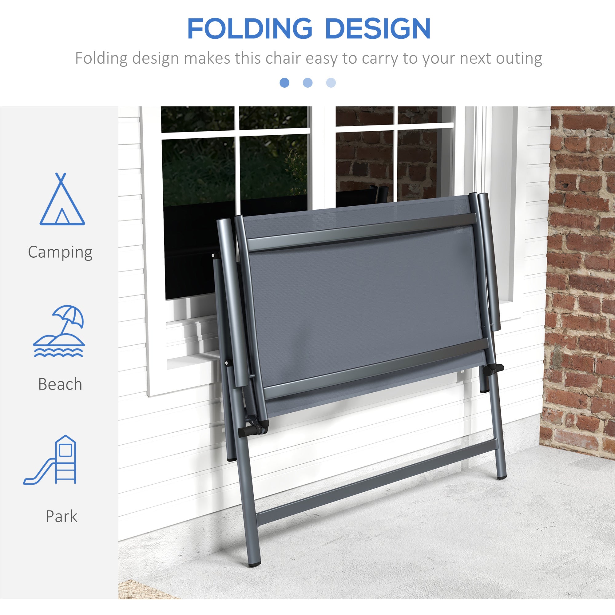 2-seater Folding Patio Camping Chair, Aluminum Frame Sports Chair with Armrest, Mesh Fabric Seat for Lawn Patio Chairs at Gallery Canada