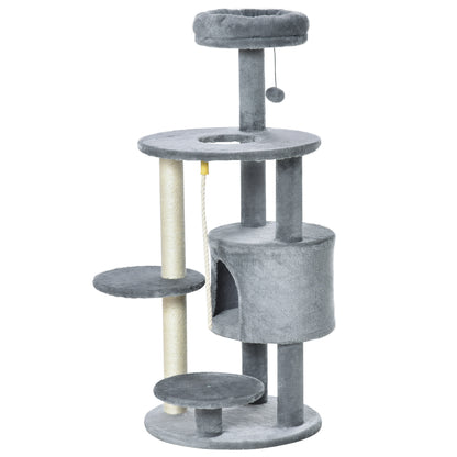 41" Cat Tree Tower Activity Center with Condo, Scratching Posts and Hanging Toys, Dark Grey Cat Towers   at Gallery Canada