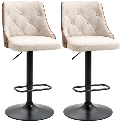 Counter Height Bar Stools Set of 2, Height Adjustable Swivel Barstools with Footrest and Solid Wood Back, Linen Fabric Bar Chairs, Beige Bar Stools Multi Colour  at Gallery Canada