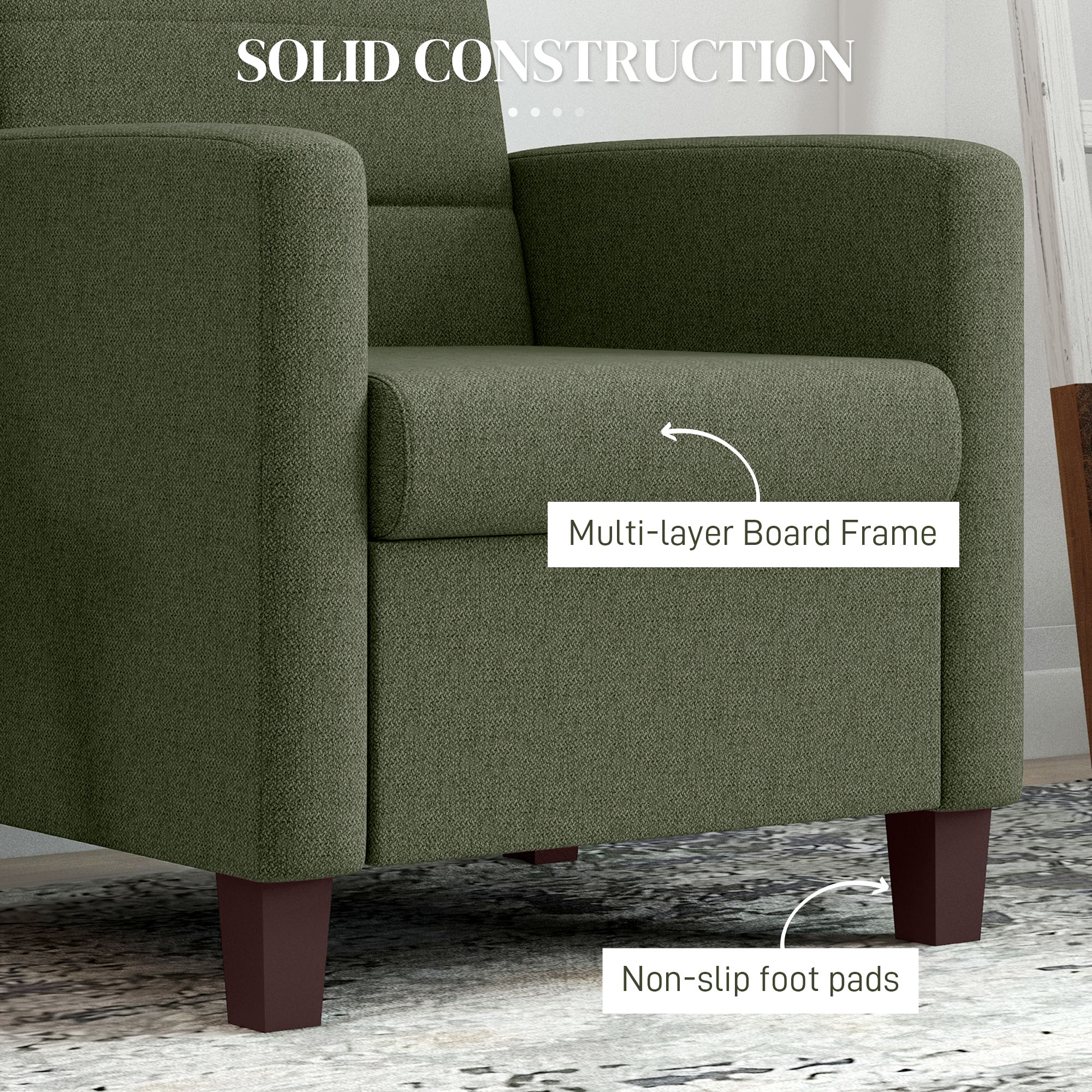 Fabric Accent Chair, Modern Armchair with Seat Cushion and Non-Slip Pads for Living Room, Bedroom, Dark Green Accent Chairs at Gallery Canada