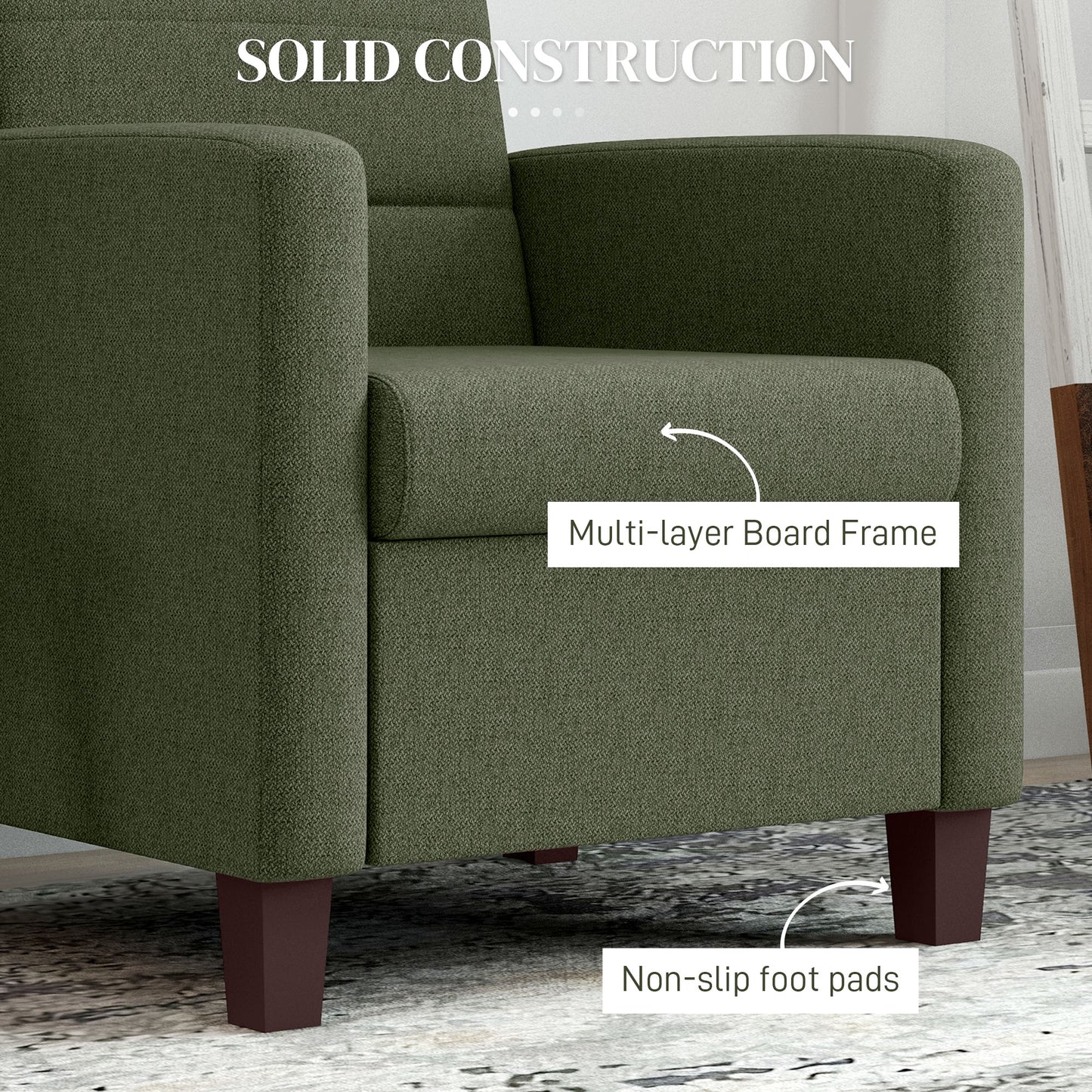 Fabric Accent Chair, Modern Armchair with Seat Cushion and Non-Slip Pads for Living Room, Bedroom, Dark Green Accent Chairs at Gallery Canada