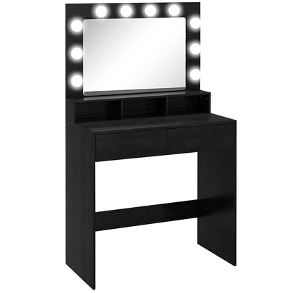 Vanity Table, Makeup Dressing Table with LED Lighting Mirror, Drawers, for Bedroom, Black Dressing & Vanity Tables   at Gallery Canada