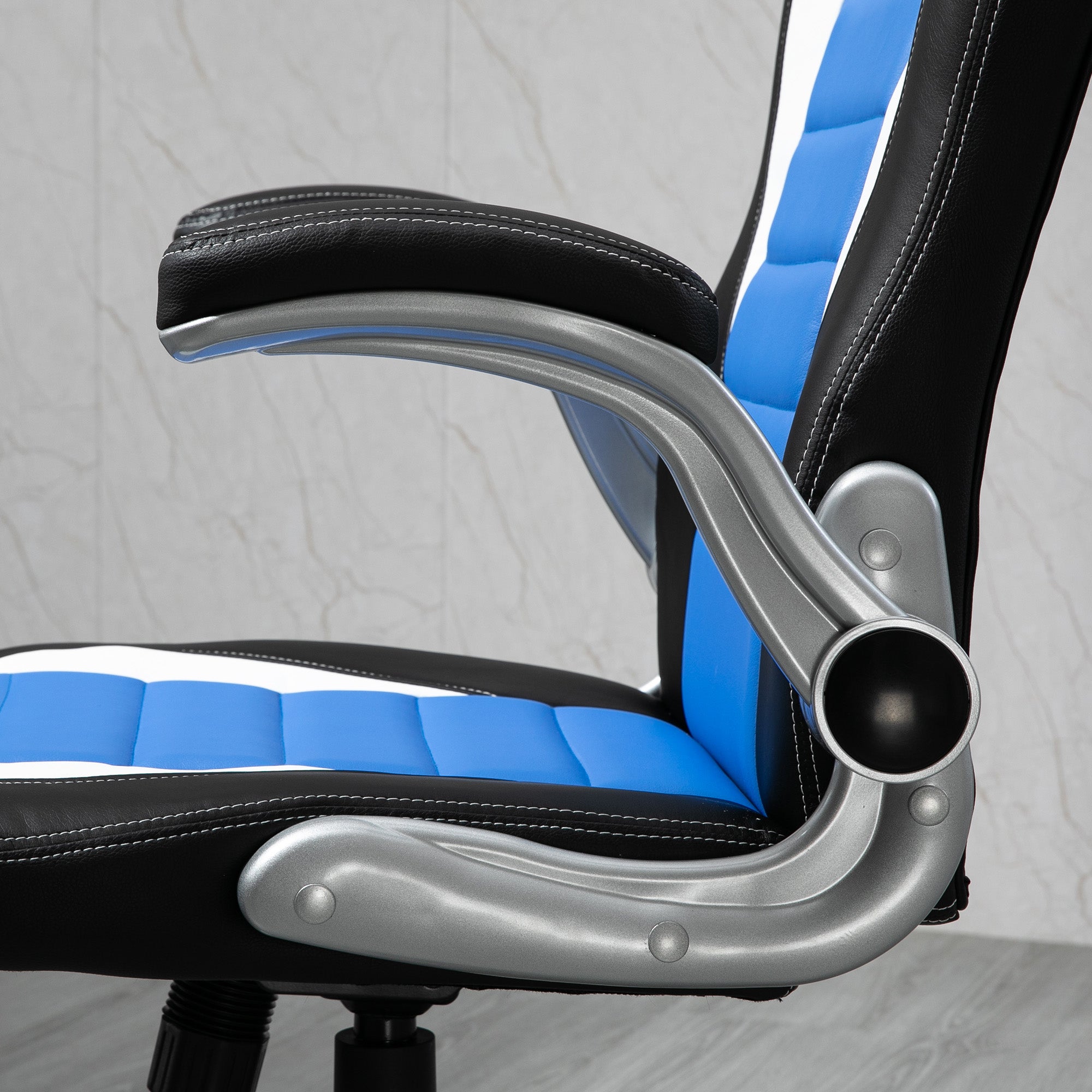 Racing Gaming Chair PU Leather Office Chair Executive Computer Desk Chair with Adjustable Height, Flip Up Armrest, Swivel Wheels, Blue Video Game Chairs   at Gallery Canada