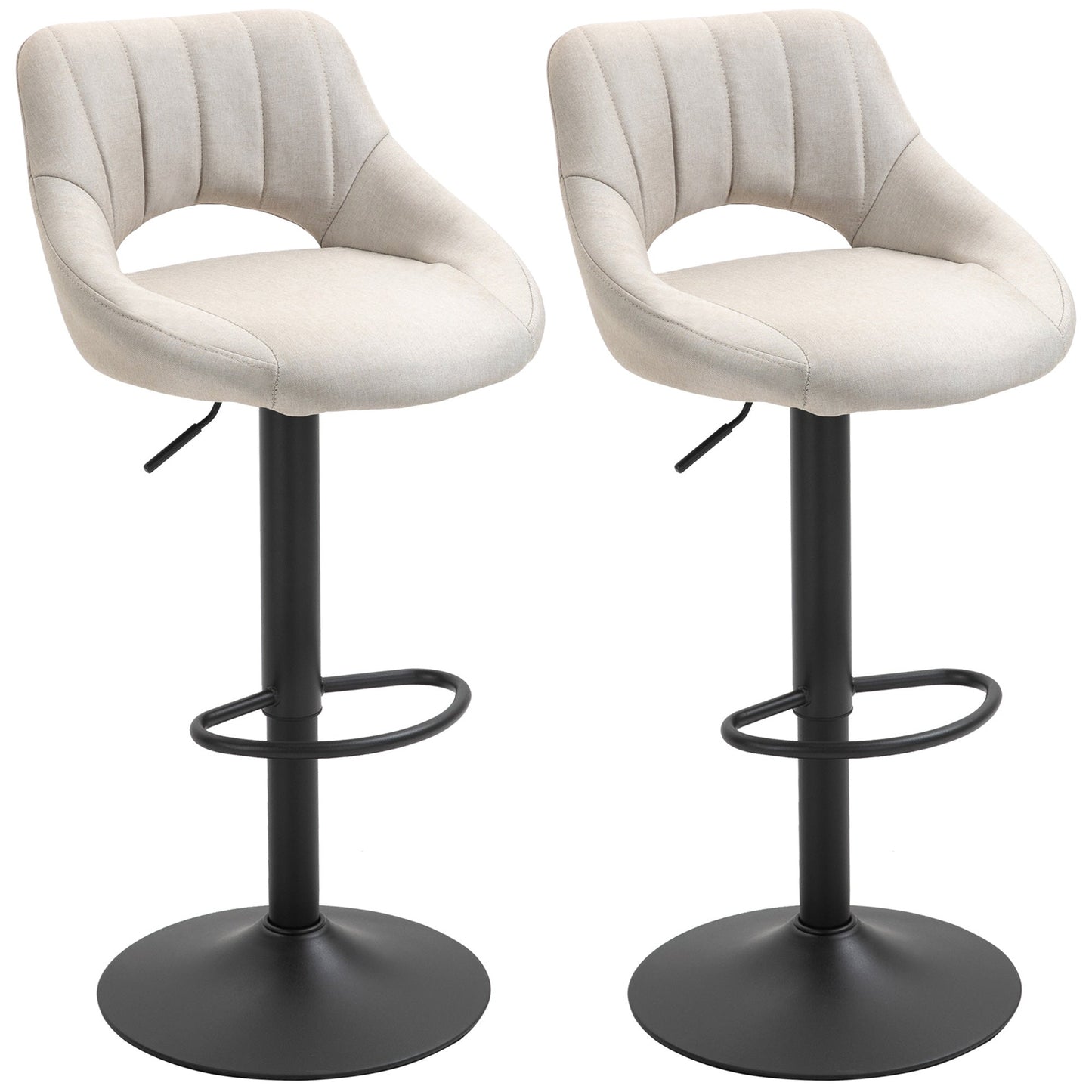 Bar Stools Set of 2, Swivel Counter Height Barstools with Adjustable Height, Linen Upholstered Bar Chairs with Round Metal Base and Footrest, Cream Bar Stools Cream  at Gallery Canada