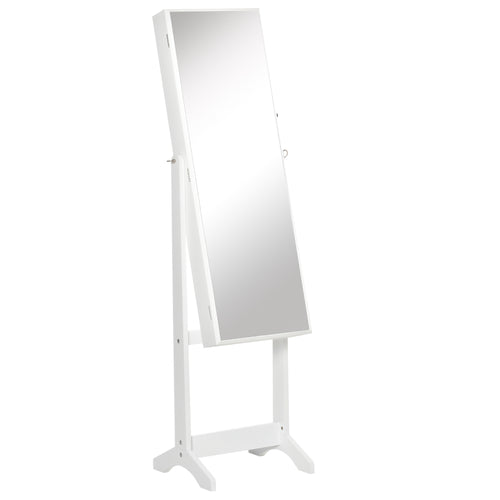 Jewelry Cabinet Floor Standing, Lockable Jewelry Organizer with Full-Length Mirror, 3 Angle Adjustable, White