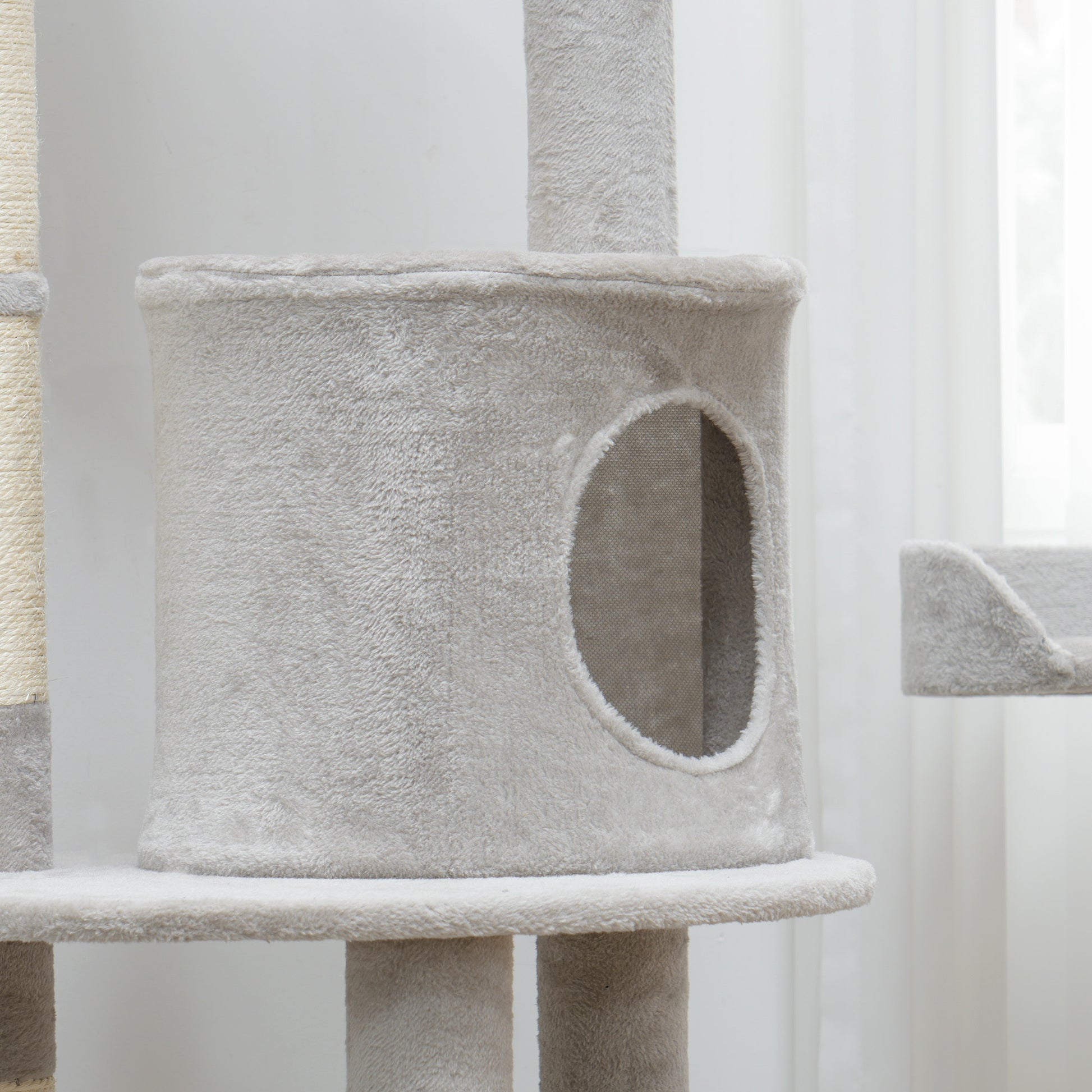 73.5" Cat Tree Tower with Scratching Posts, Condos, Bed, Multi-Level Platforms, Toy Balls, for Indoor Cats, Light Grey Cat Towers   at Gallery Canada