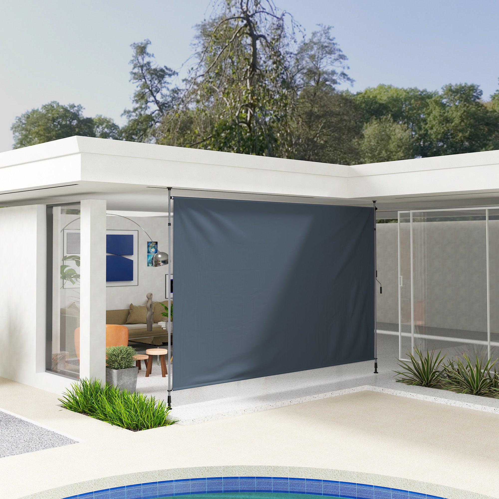 13' x 10' Manual Retractable Patio Awning, Outdoor Privacy Screen with UPF30+ &; Water-Resistant Fabric, Dark Grey Patio Awnings at Gallery Canada