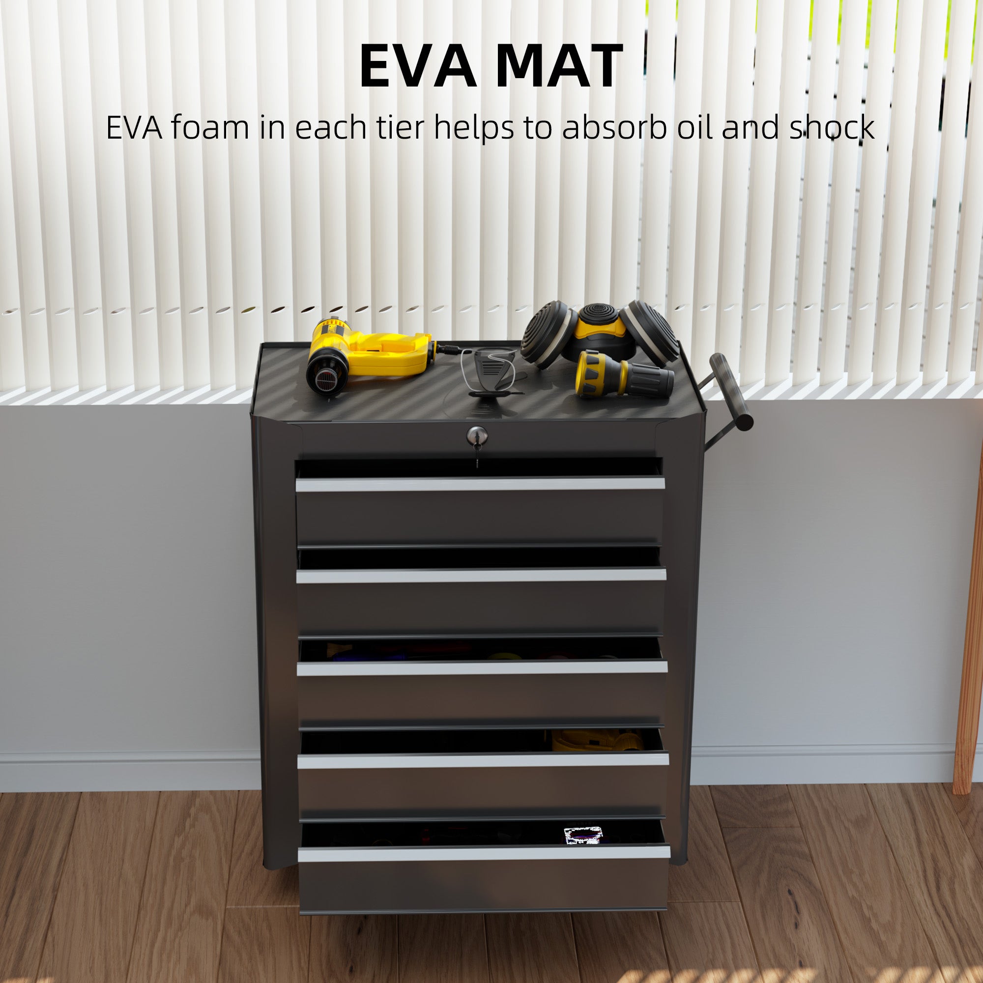 5 Drawer Roller Tool Chest, Mobile Lockable Toolbox, Storage Organizer with Handle for Workshop Mechanics Garage, Black Tool Organizers at Gallery Canada