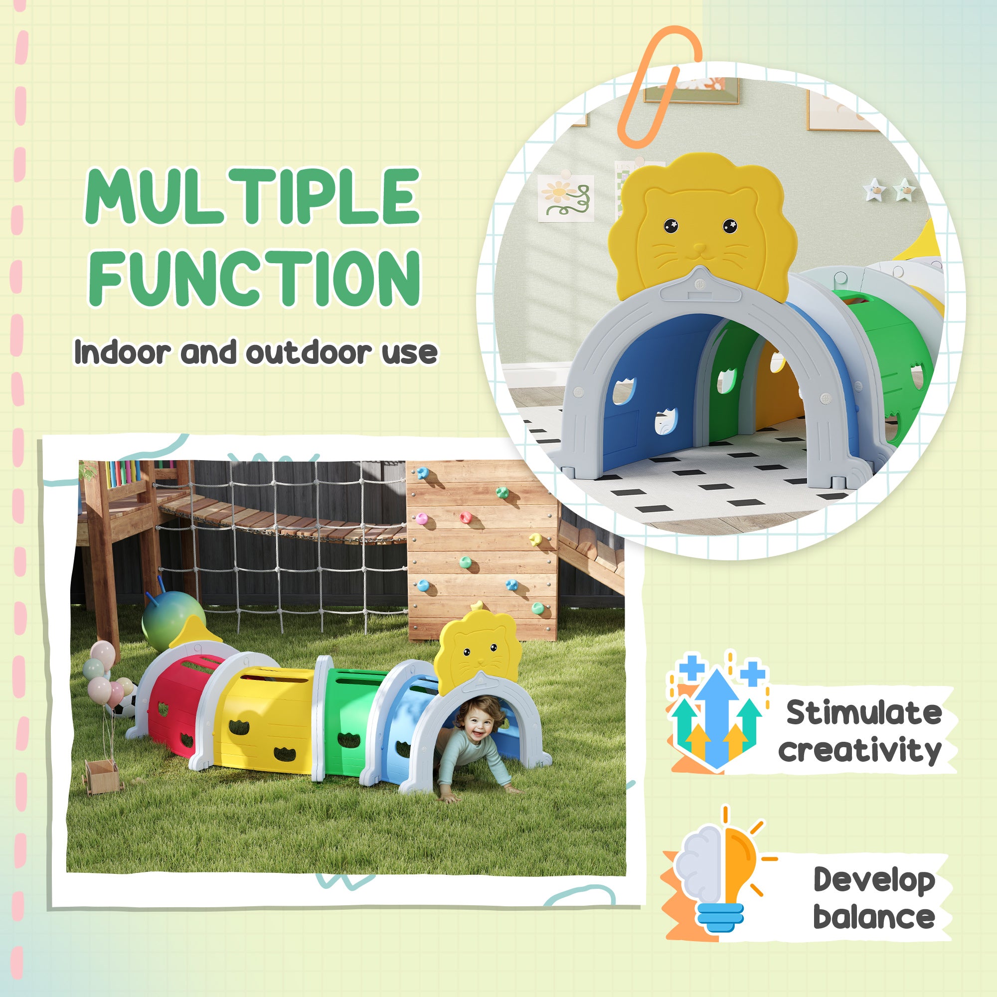 Lion Design Tunnel for Kids to Crawl Through, for 3-6 Years, Multicoloured Children's Play Tunnels at Gallery Canada
