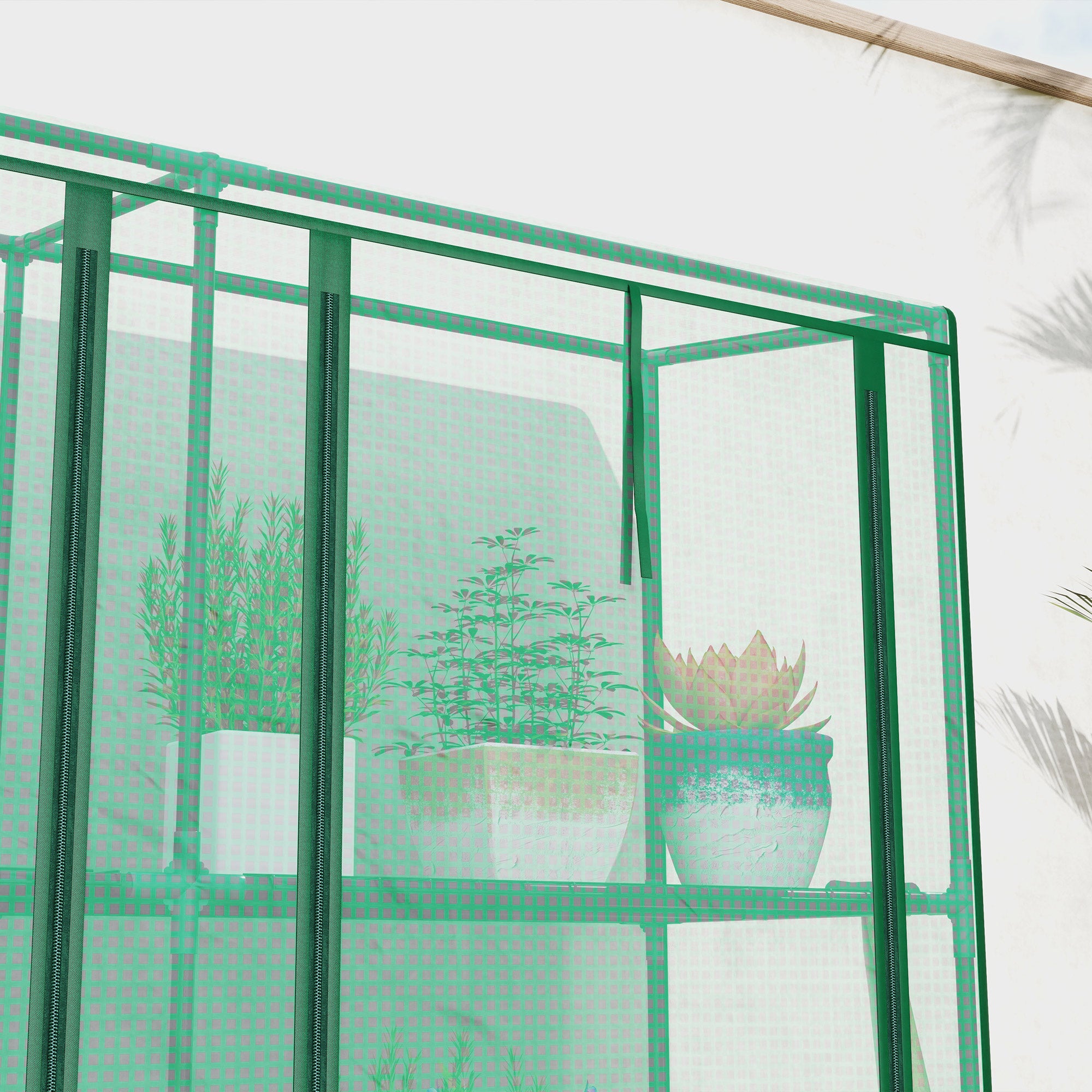 Lean-to Greenhouse with 3 Tier Shelves, Mini Greenhouse with 3 Roll-Up Doors for Indoor Outdoor, Green Greenhouses at Gallery Canada