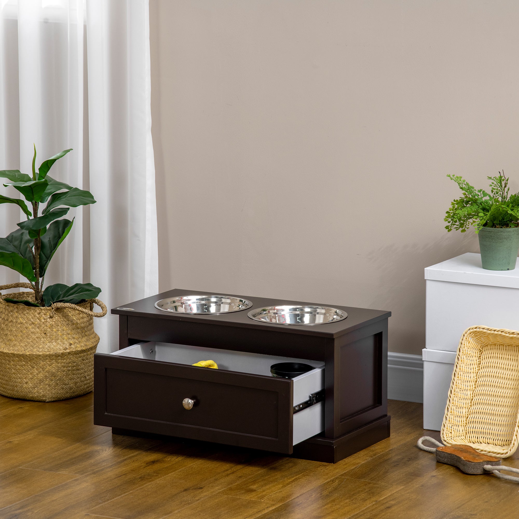 Elevated Dog Bowls with Storage Drawer for Large Dogs, Coffee Dog Bowls at Gallery Canada