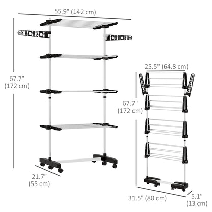 Garment Drying Rack Stainless Steel Folding Clothes Hanging Rack with Side Wings Castors for Indoor Outdoor Black Bath Accessories   at Gallery Canada