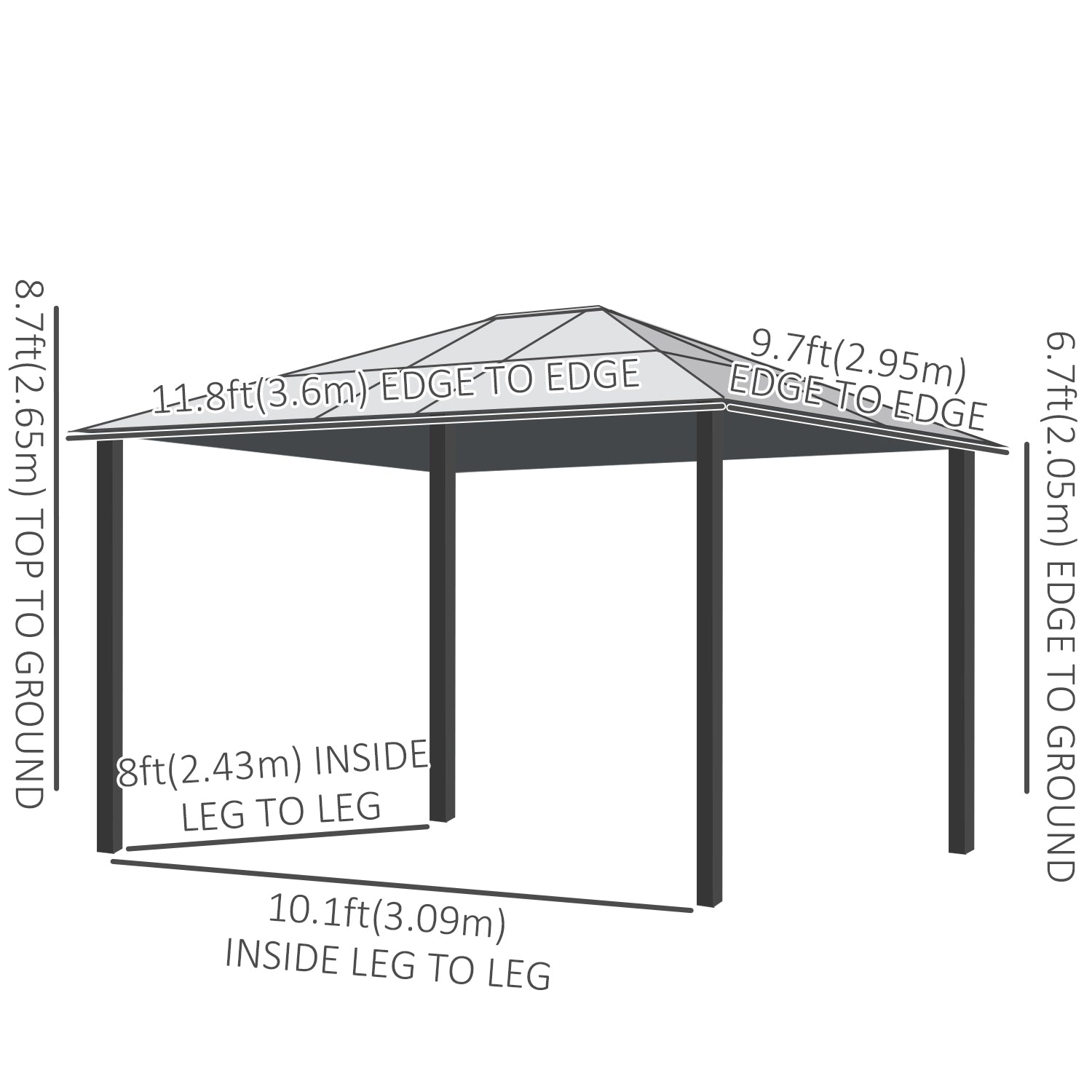 10' x 12' Hard Top Gazebo Canopy Sunshelter Waterproof Sun Shade with Sidewalls and Mosquito Netting Gazebos at Gallery Canada
