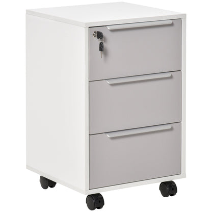 Vertical Filing Cabinet with Lock, 3 Drawer File Cabinet with Wheels, Home Office Organizer, White and Grey Office Cabinets & Cupboards Multi Colour  at Gallery Canada