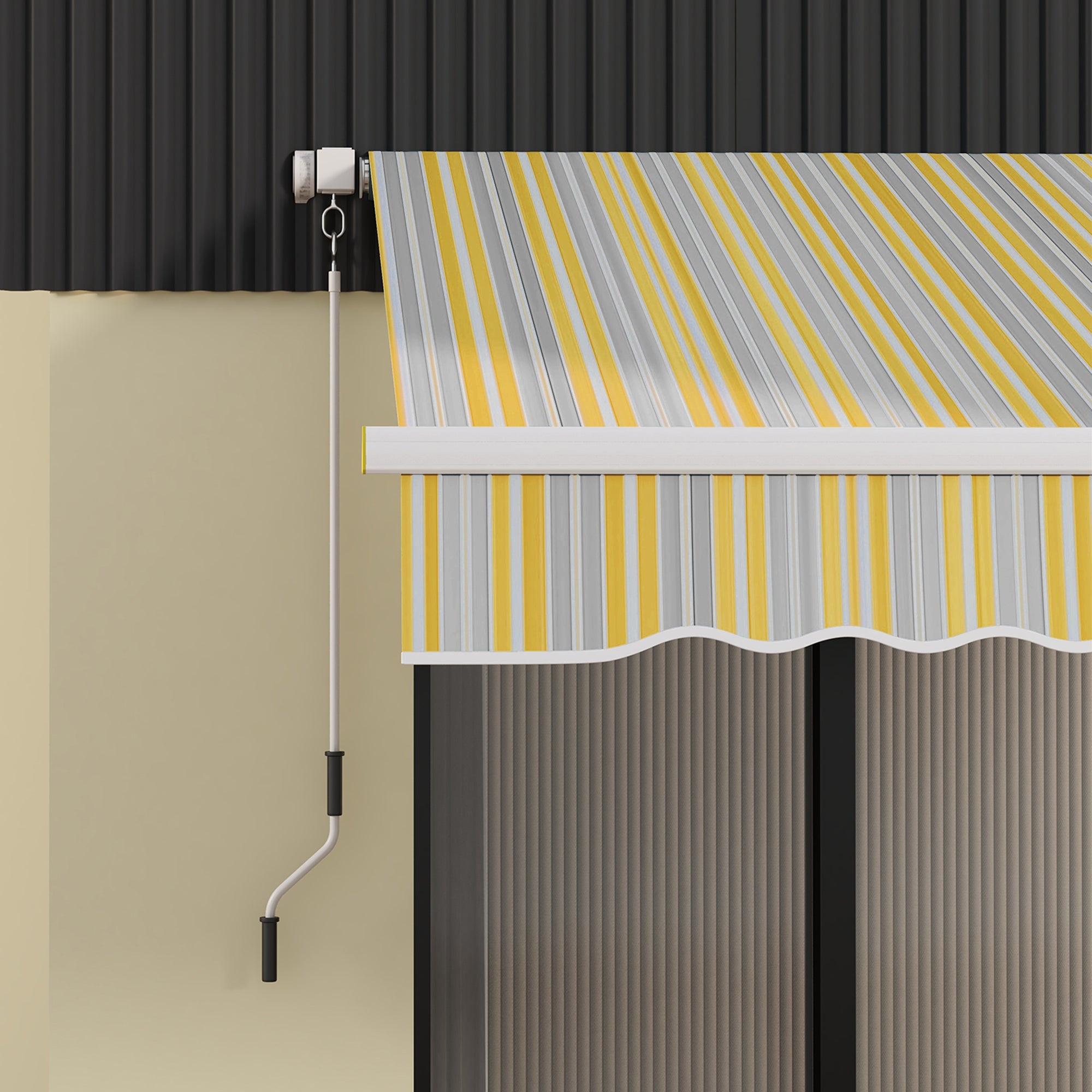 8' x 6.5' Manual Retractable Awning with LED Lights, Aluminum Sun Canopies for Patio Door Window, Yellow and Grey Door Awnings   at Gallery Canada