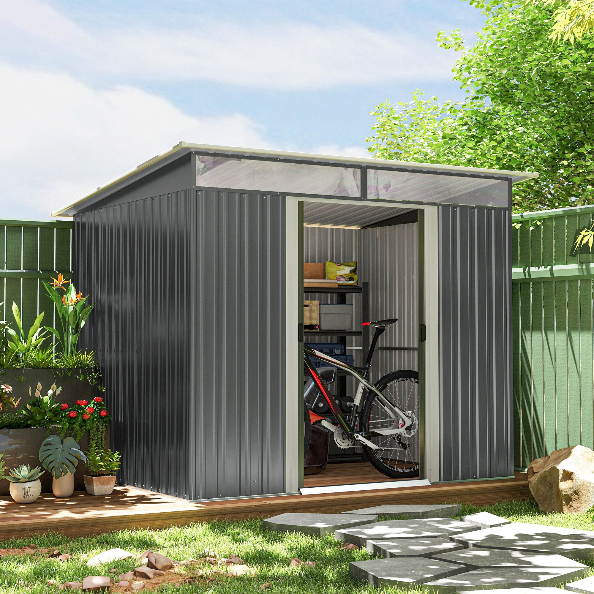 6' x 8.5' Outdoor Metal Garden Shed Utility Tool Storage Steel Backyard House, Dark Grey Sheds Dark Grey at Gallery Canada