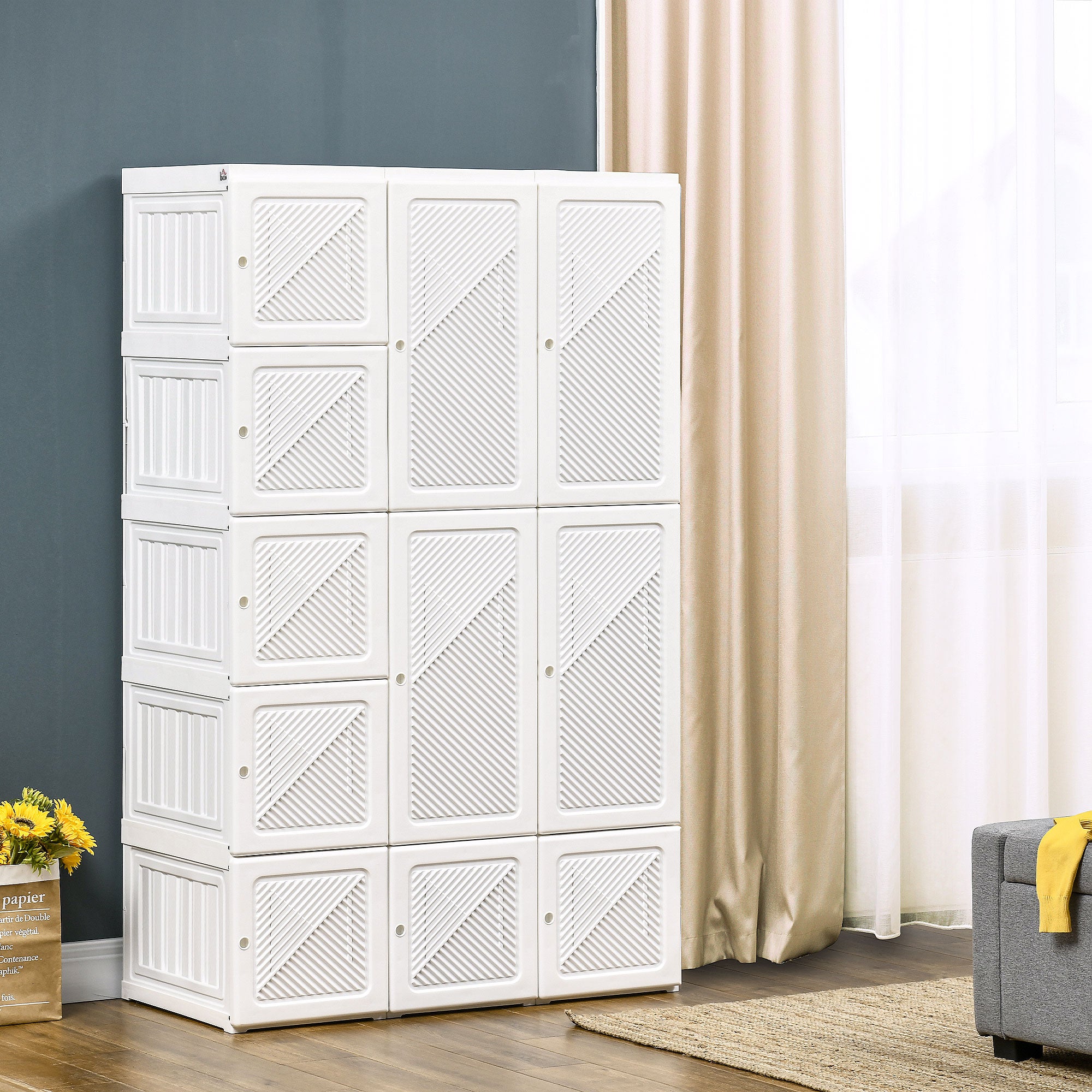 Portable Wardrobe Closet, Folding Bedroom Wardrobe, Clothes Storage Organizer with 8 Cube Compartments, White Clothing Storage at Gallery Canada