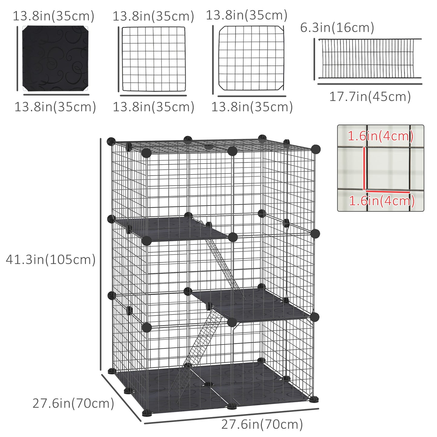 39 Pcs Small Animal Cage Bunny Hutch Portable Metal Wire with Ramps for Kitten Chinchilla, Black Houses & Habitats   at Gallery Canada