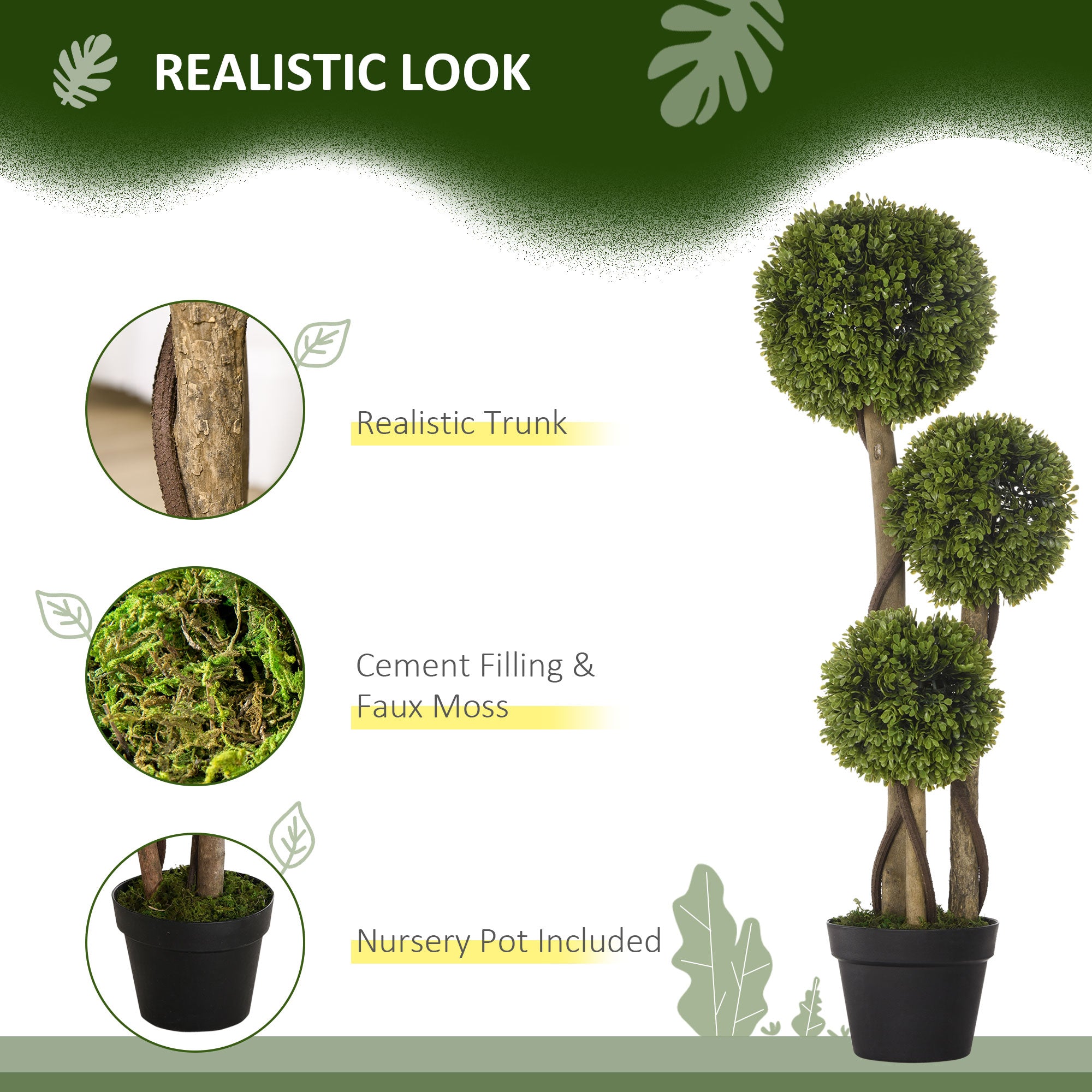 3FT Artificial Boxwood Topiary Tree, Potted Fake Plant, Triple Ball Tree for Indoor and Outdoor, Green Artificial Trees at Gallery Canada