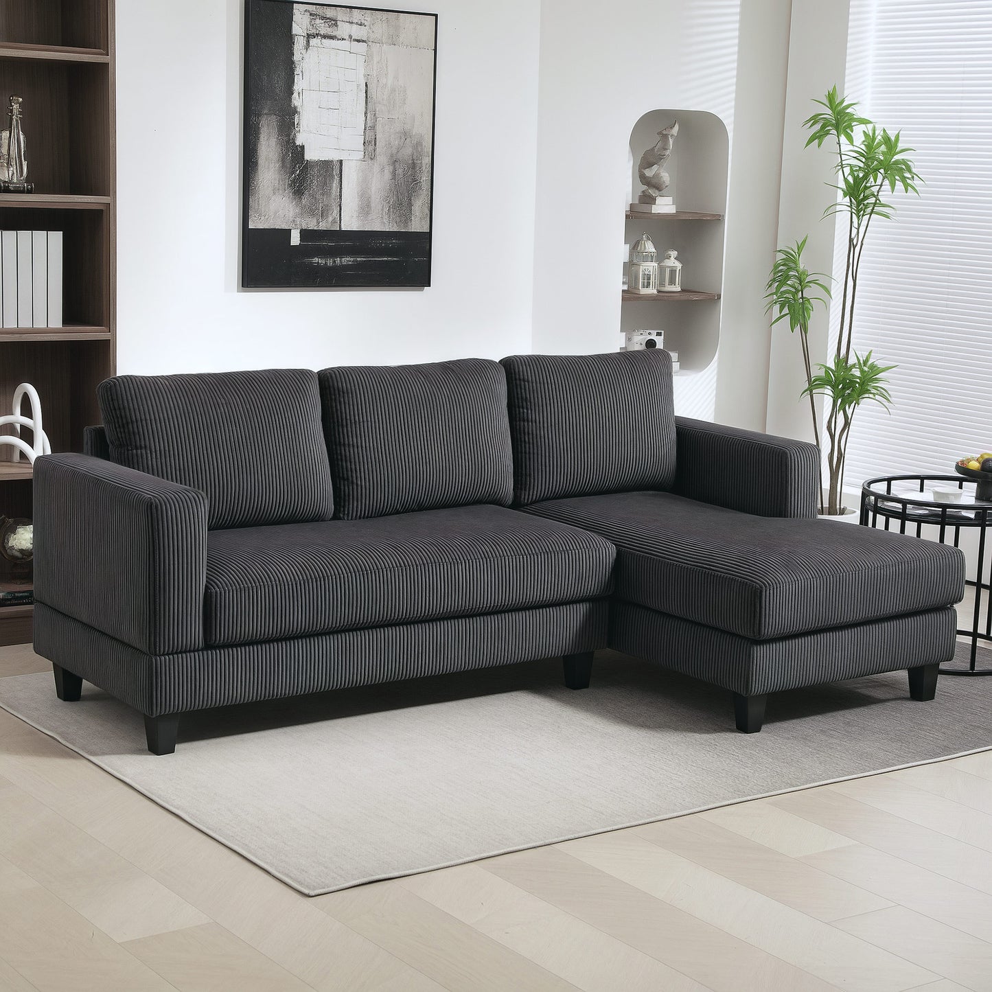 L Shaped Couch, L Shape Sofa with Chaise Lounge and Spring Cushion for Living Room, Bedroom, Grey Sofas & Reclining Chairs Charcaol Grey at Gallery Canada